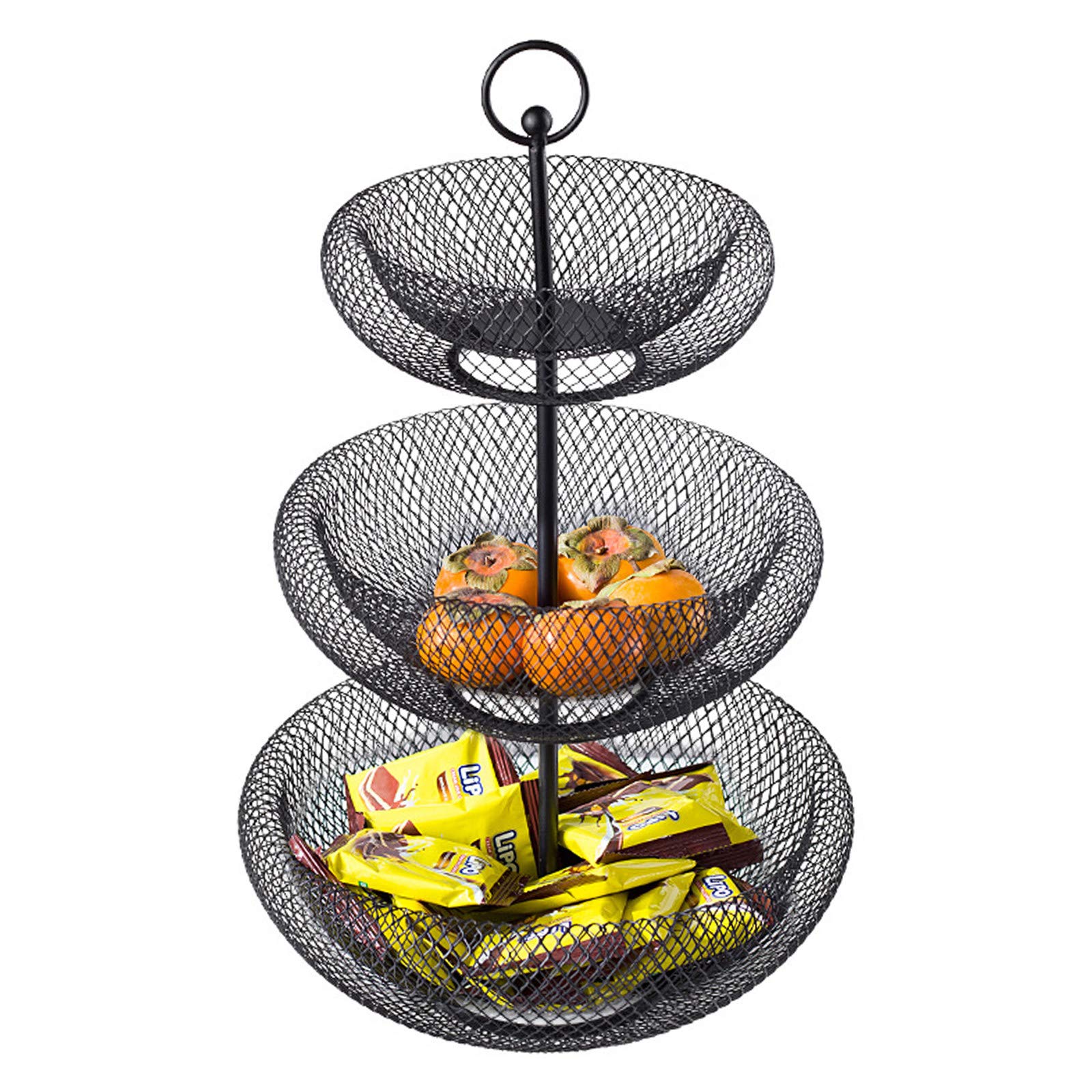 Modern 3-Tier Wire Fruit Bowl - Kitchen Counter Organizer for Fruits & Vegetables - Space-Saving Black/Gold Basket for Kitchen & Living Room - Perfect for Entertaining, Healthy Snacking & Home Decor