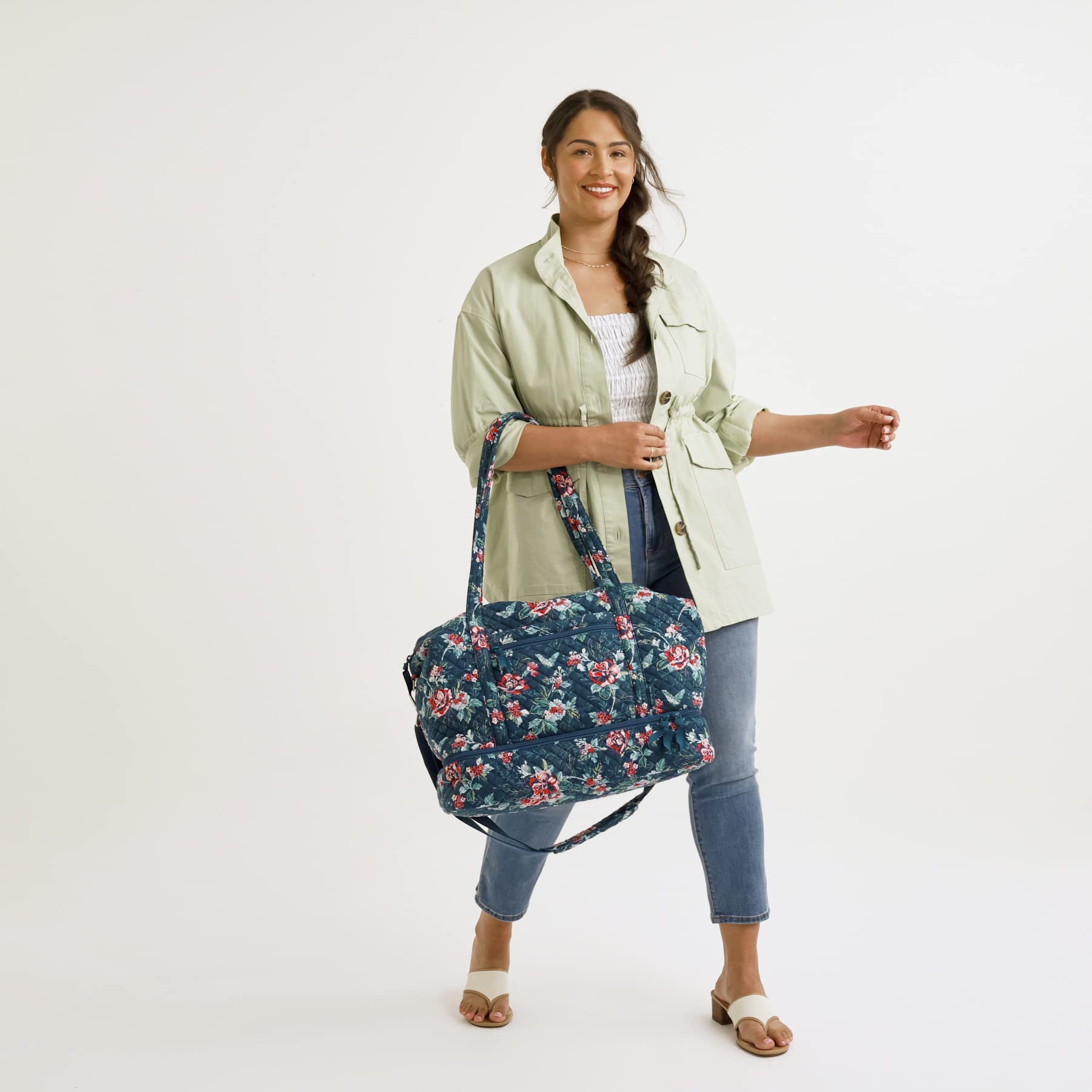 Vera Bradley Women's Cotton Deluxe Travel Tote Bag - Stylish Carryall for Work, Gym, Weekend Getaways & Airplane Travel