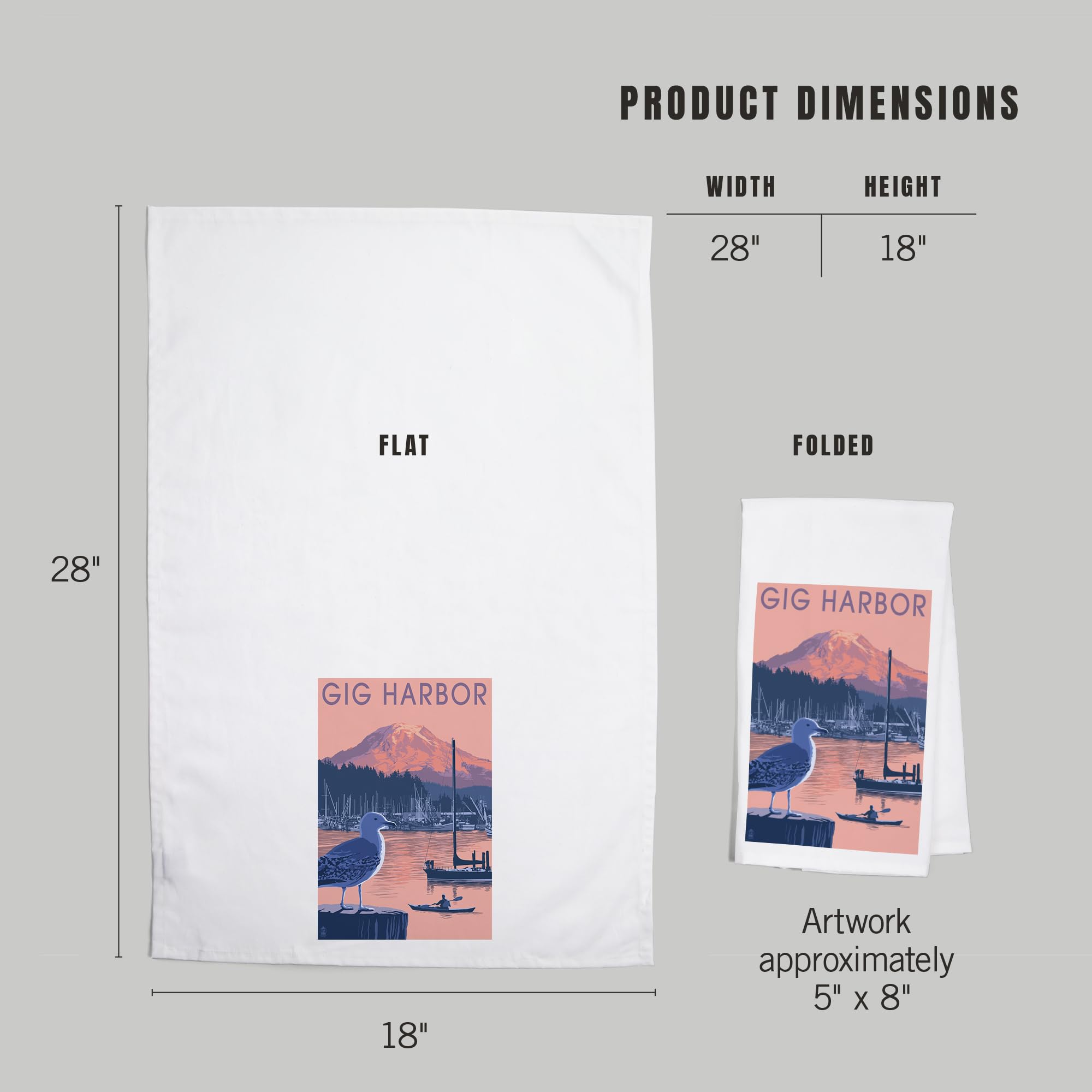 Lantern Press Gig Harbor Washington Sunset 100% Cotton Tea Towel - Decorative Hand Towel for Kitchen, Home Decor & Gift - Perfect for Drying Dishes, Decorating & Housewarming