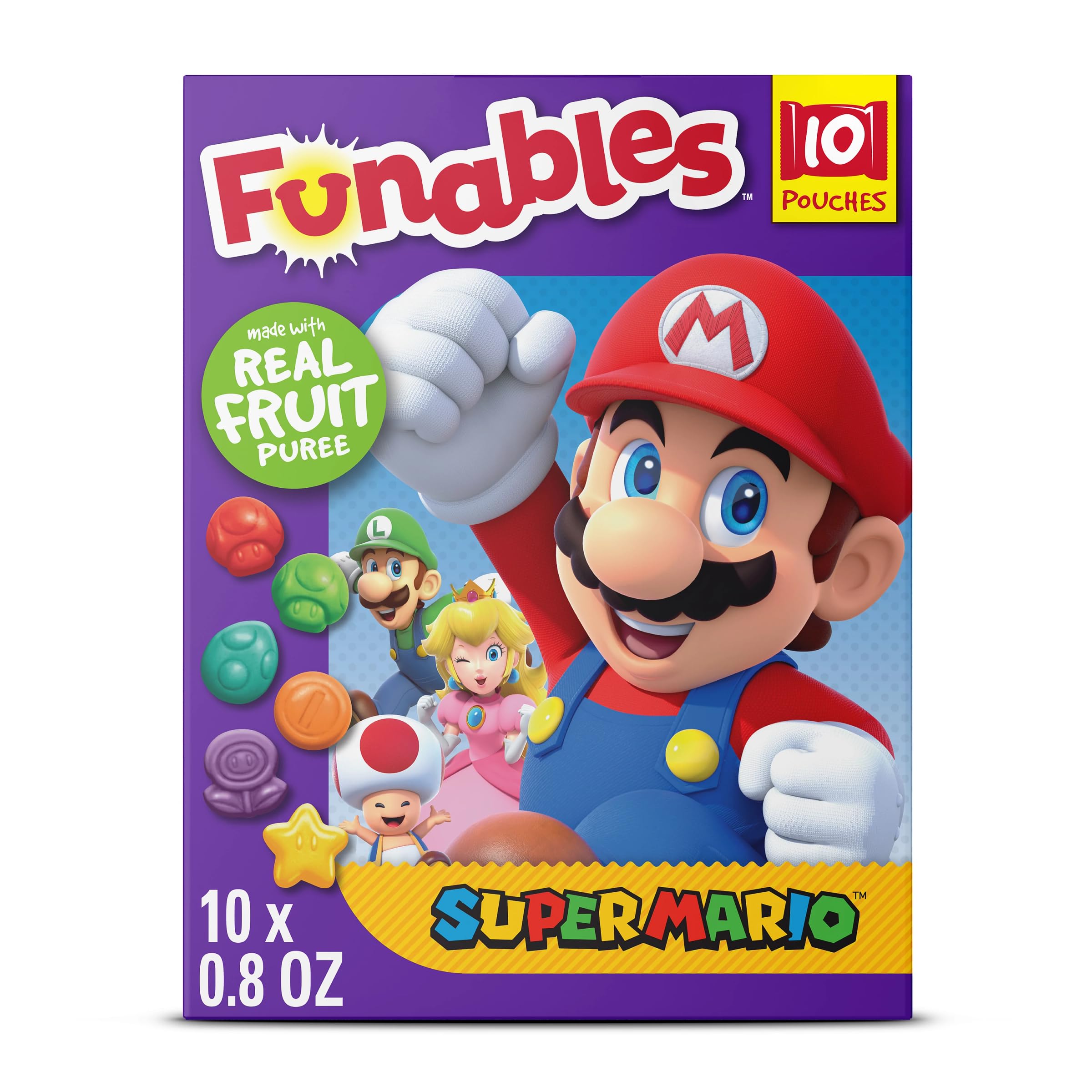Funables Super Mario Assorted Fruit Flavored Snacks - 0.8 oz (10 Count Pack) | Kids Lunch Box Treats, Birthday Party Favors & After-School Snacks