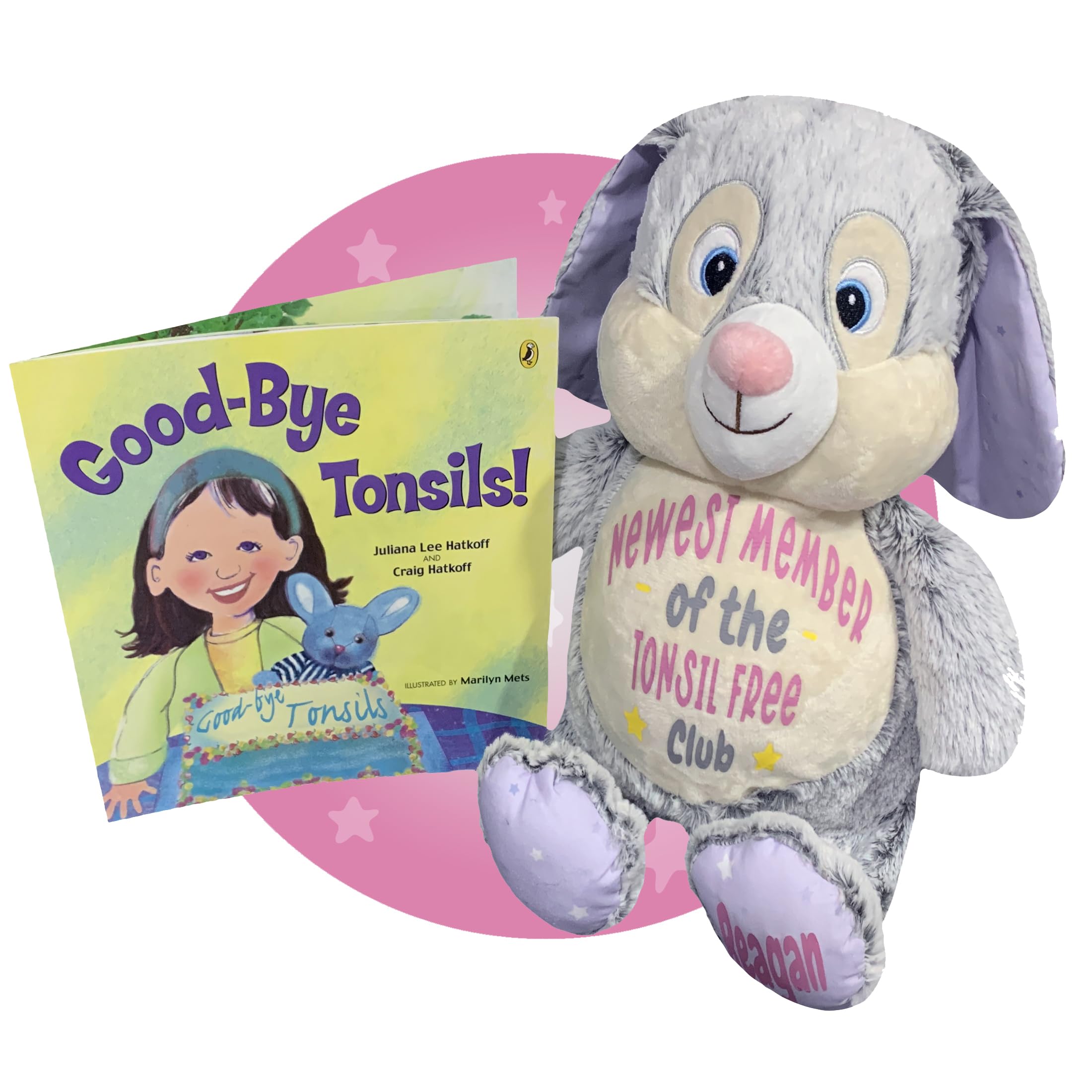 Personalized Tonsillectomy Recovery Gift for Kids - Lavender Bunny Face Heating Pad - Get Well Soon Present After Tonsil Surgery - Ideal for Post-Op Comfort & Pain Relief