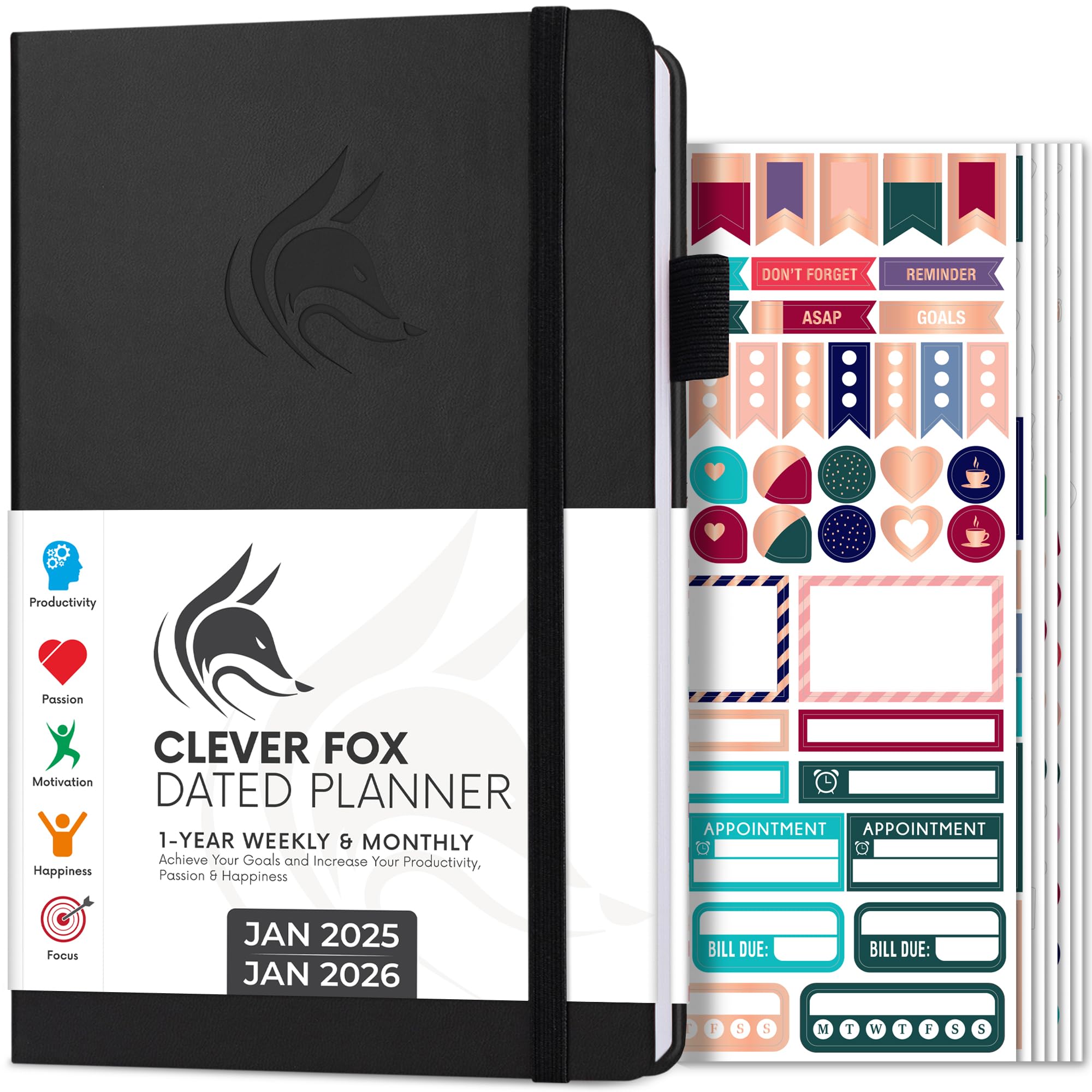 Clever Fox Dated Planner 2025-2026 - Weekly & Monthly Life Planner Notebook for Time Management - Productivity Planner with Habits Tracker, To-Do List & Goal Setting - Perfect for Students, Professionals & Entrepreneurs (Black)