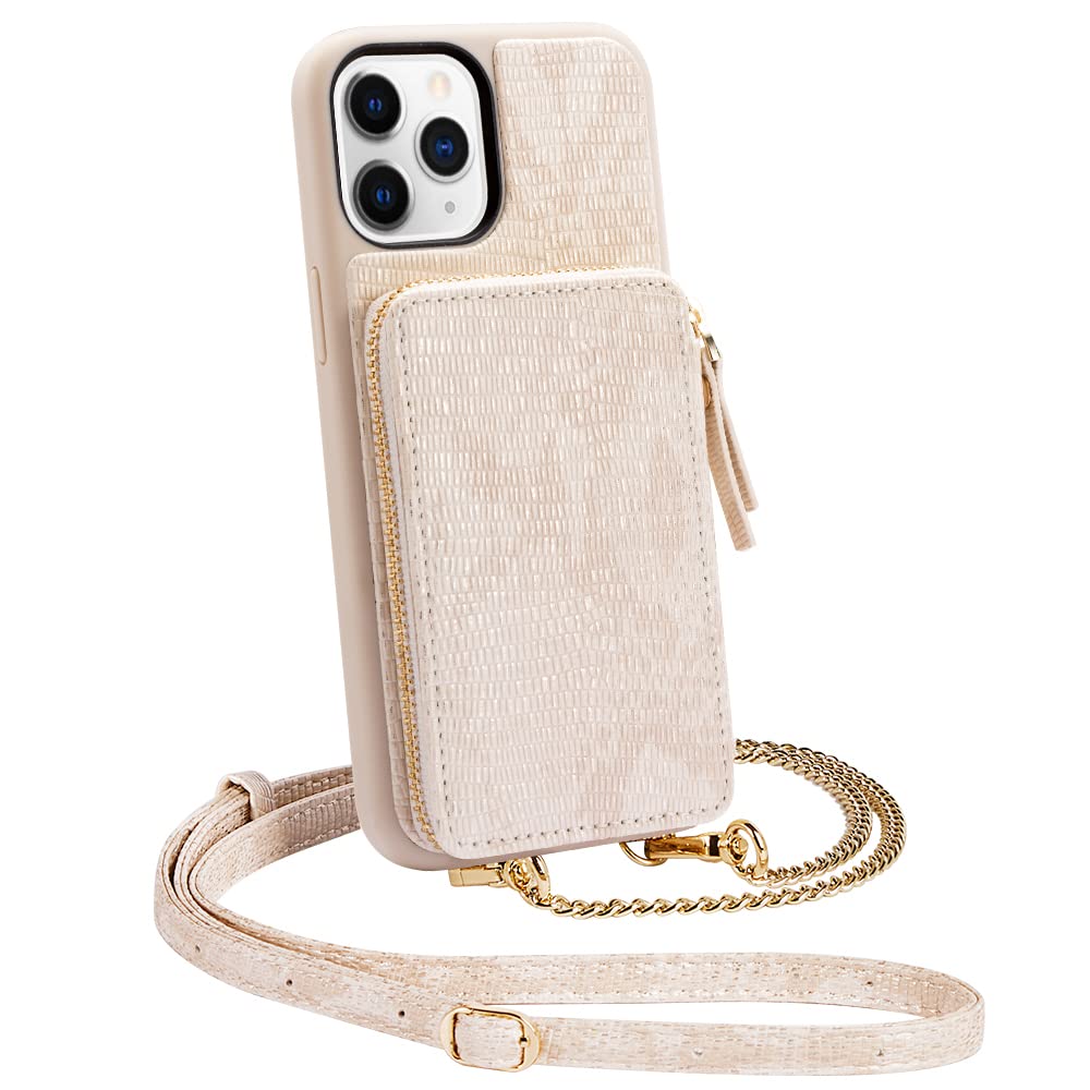 Premium Leather iPhone 11 Pro Max Wallet Case with Card Holder & Wrist Strap - Shockproof Zipper Crossbody Phone Purse for Women (6.5