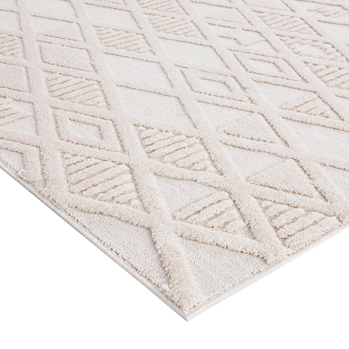 Kira Diamond Detail Textured Rug - Soft Non-Slip Area Carpet for Living Room, Bedroom & Nursery - Boho Chic Home Decor
