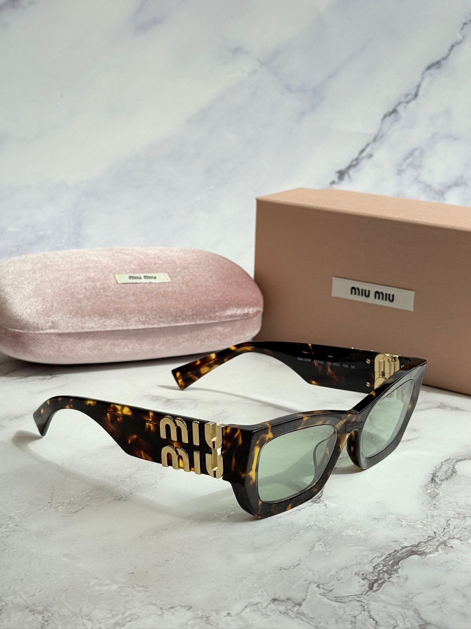 Miu Miu MU09WS Honey Brown Green Cat Eye Sunglasses for Women - Luxury Designer Shades for Summer, Beach & Outdoor Fashion - UV Protection Trendy Sunglasses