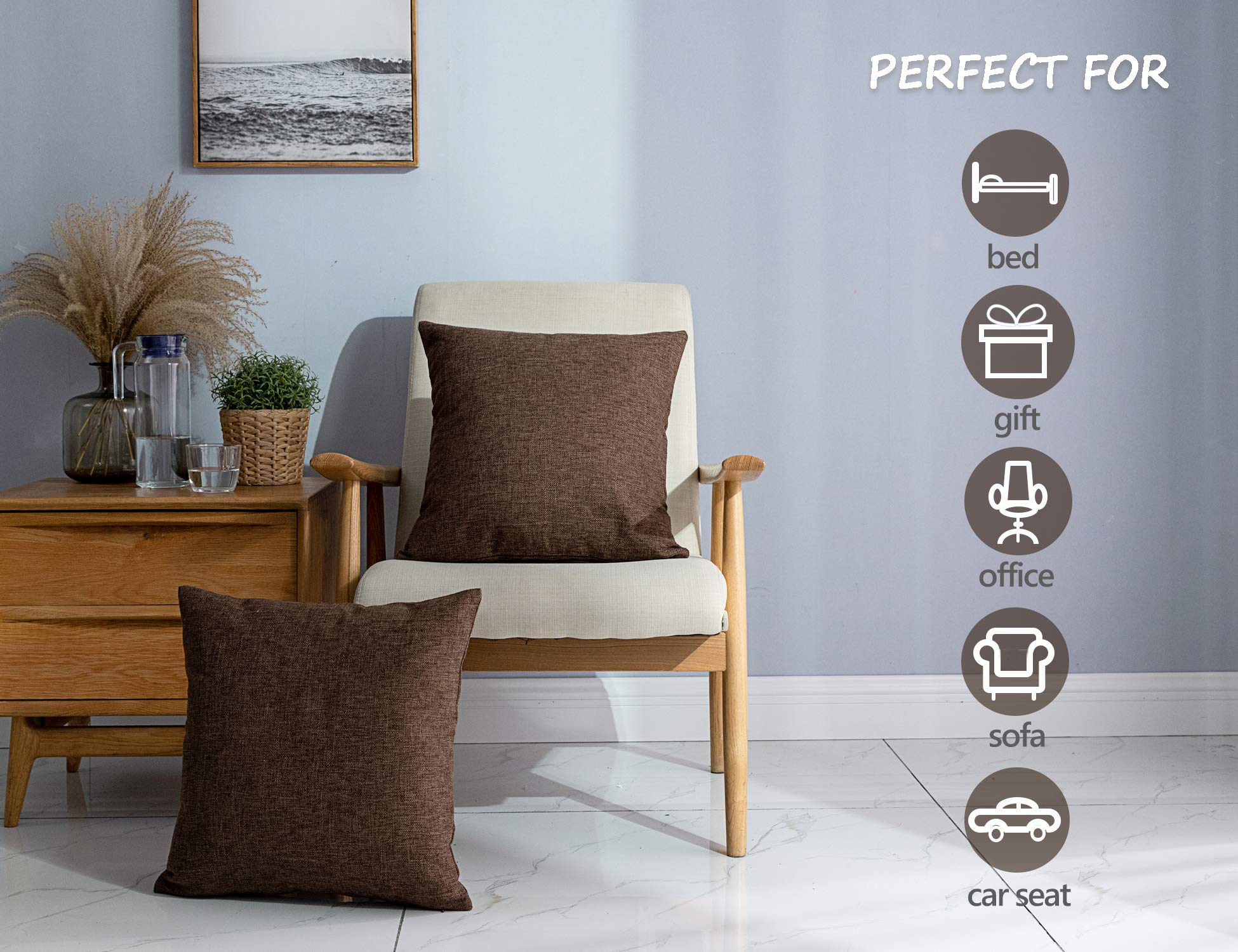 Stellhome 20x20 Inch Square Linen Throw Pillow Covers - Farmhouse Style Decorative Burlap Cushion Covers for Bedroom, Living Room, Sofa (Pack of 2, Brown) - Perfect for Fall Decor & Cozy Home Accents