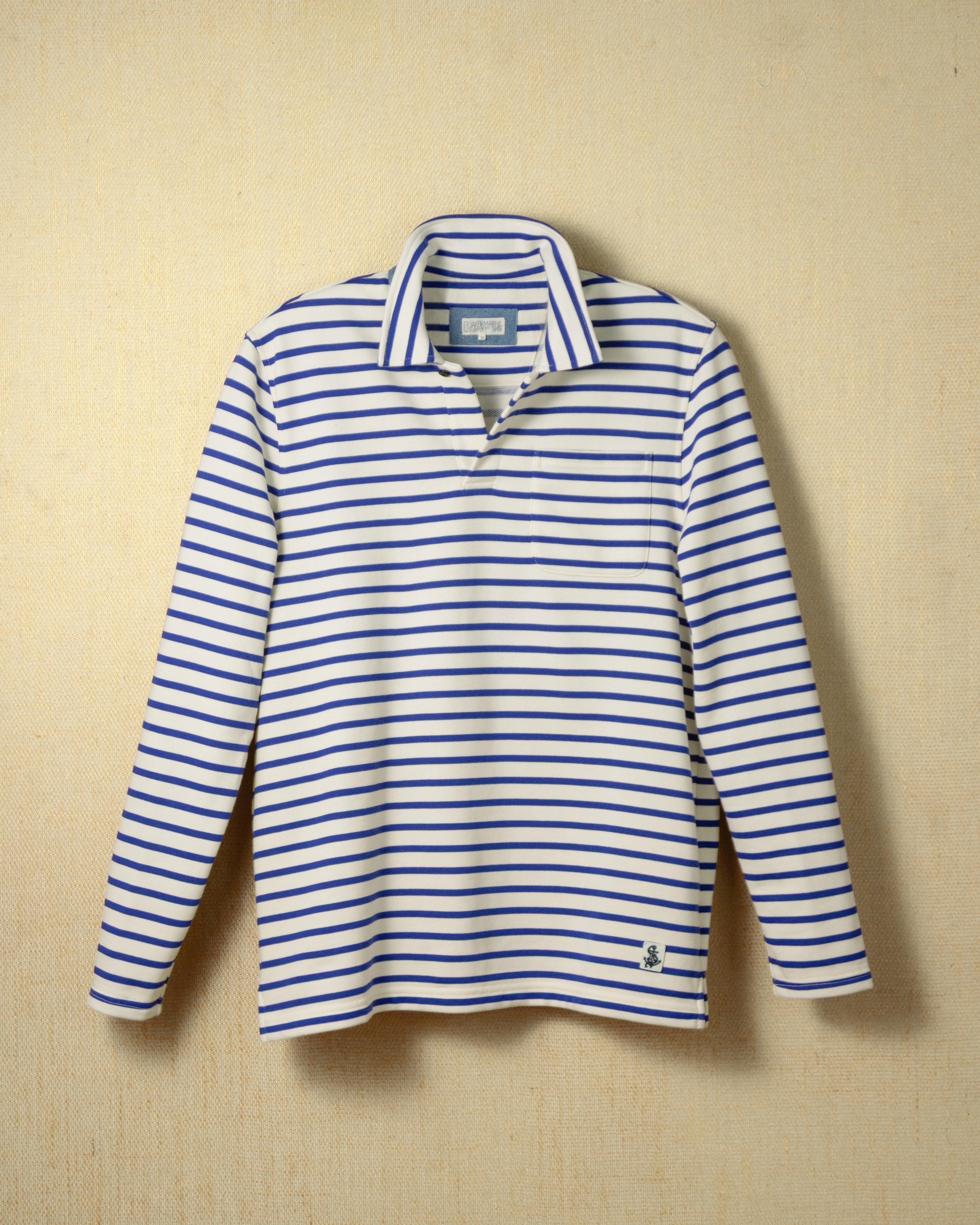 Acadia Polo Shirt for Men - Cream & Atlantic Blue Loopback Terry Cotton - Comfortable Casual Wear for Golf, Office & Outdoor Activities