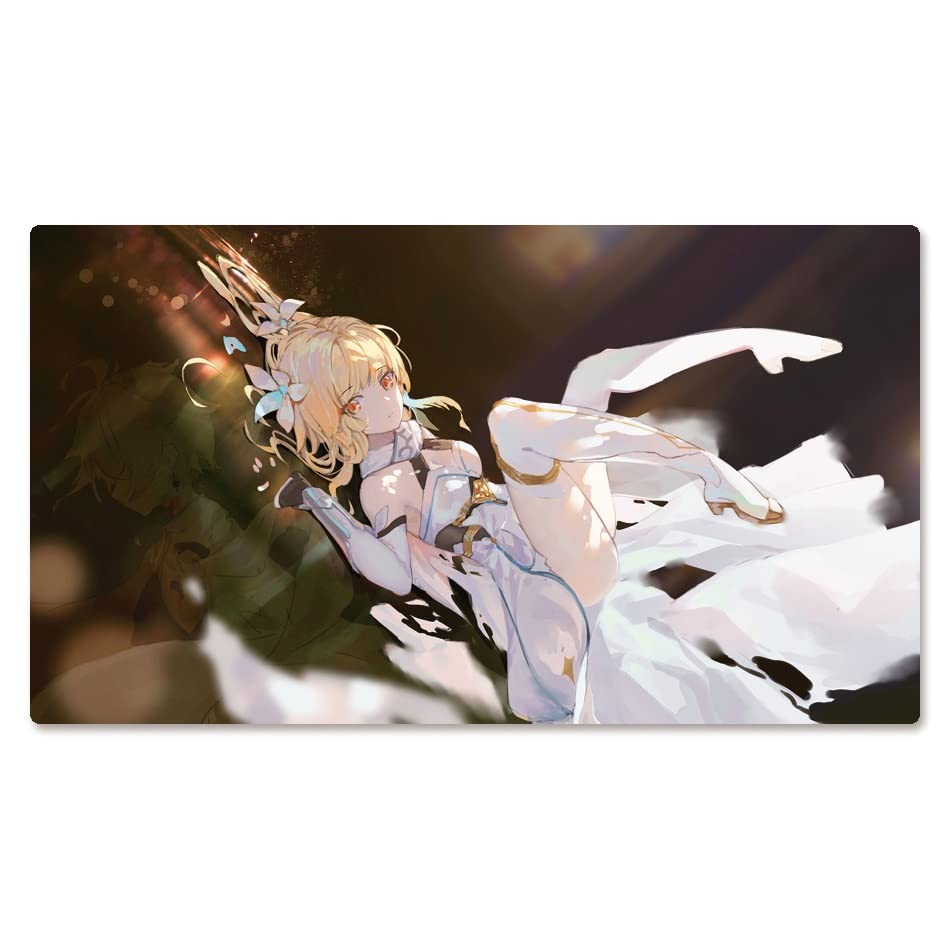 Lzming Genshin Impact Lumine Non-Slip Rubber Base Mousepad - 400x900mm, 4mm Thick - Perfect for Home Office, Gaming, and Computer Desk Use