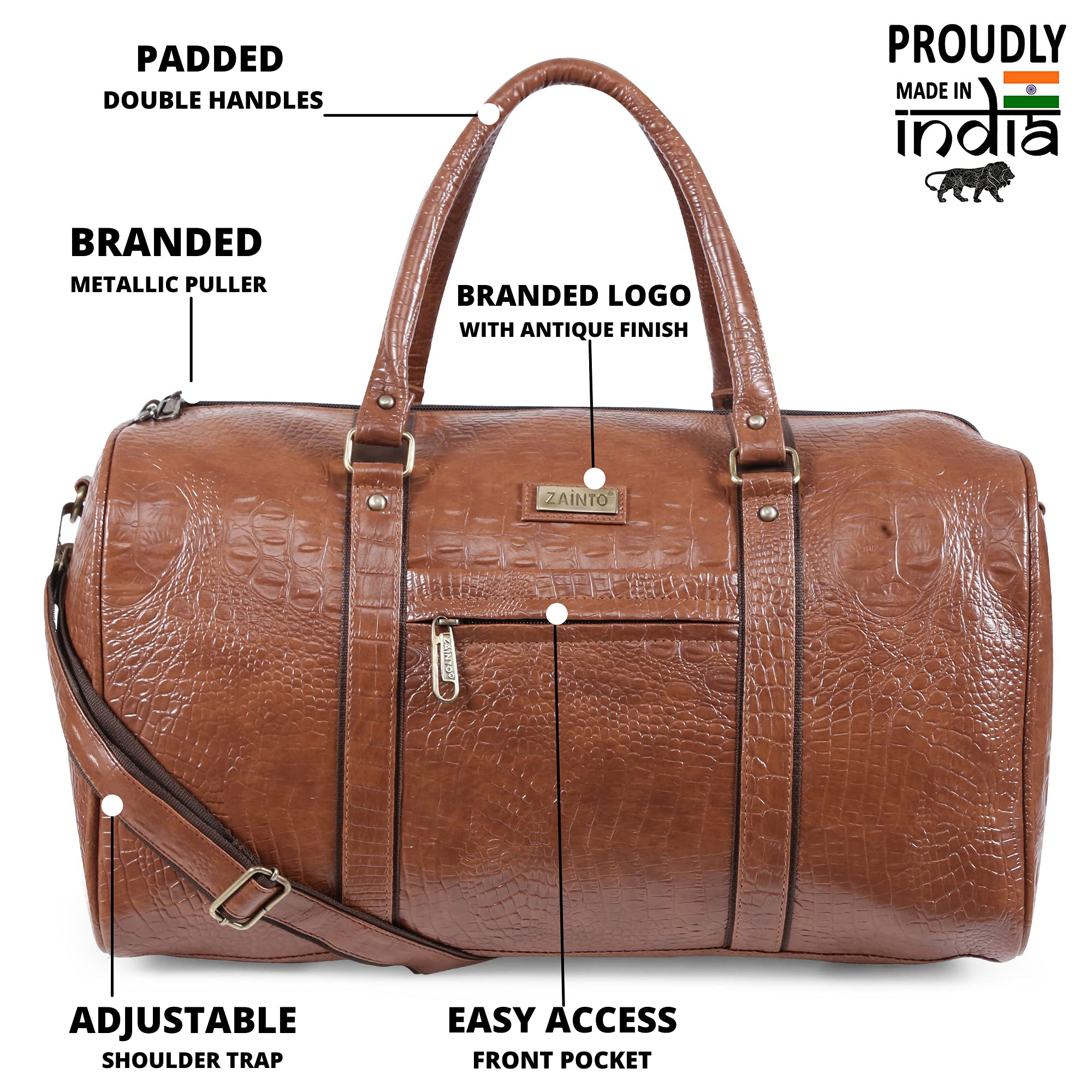 Unisex Textured Leatherette Duffle Bag 35L 7Kg - Stylish Cabin Luggage for Air Travel, Gym & Weekend Getaways (Tan)