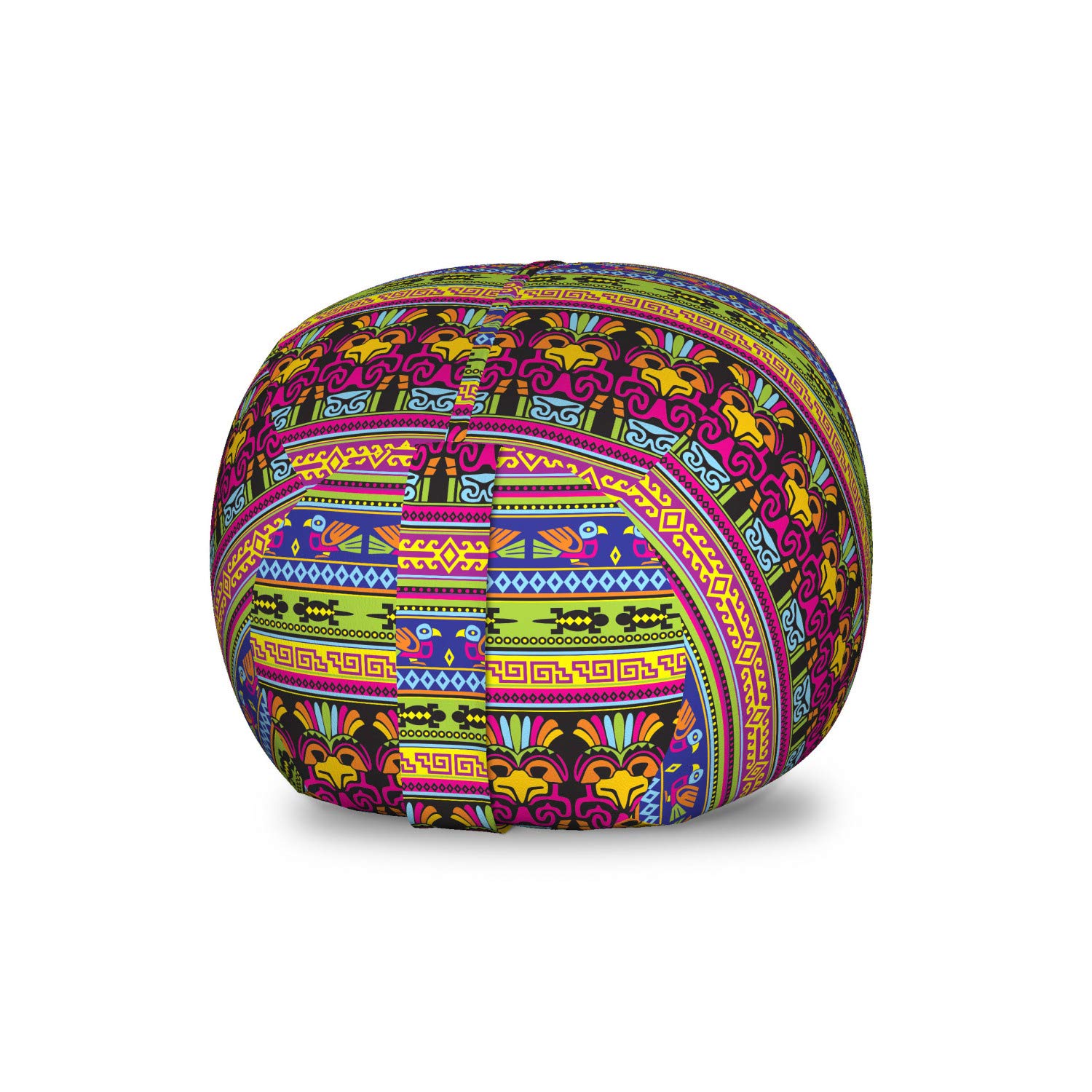 Ambesonne Prehistoric Dinosaur Toy Storage Bag Chair - Aztec Tribal Animal Print, Washable Stuffed Animal Organizer for Kids Room, Small Multicolor | Perfect for Playroom Organization & Kids Bedroom Decor