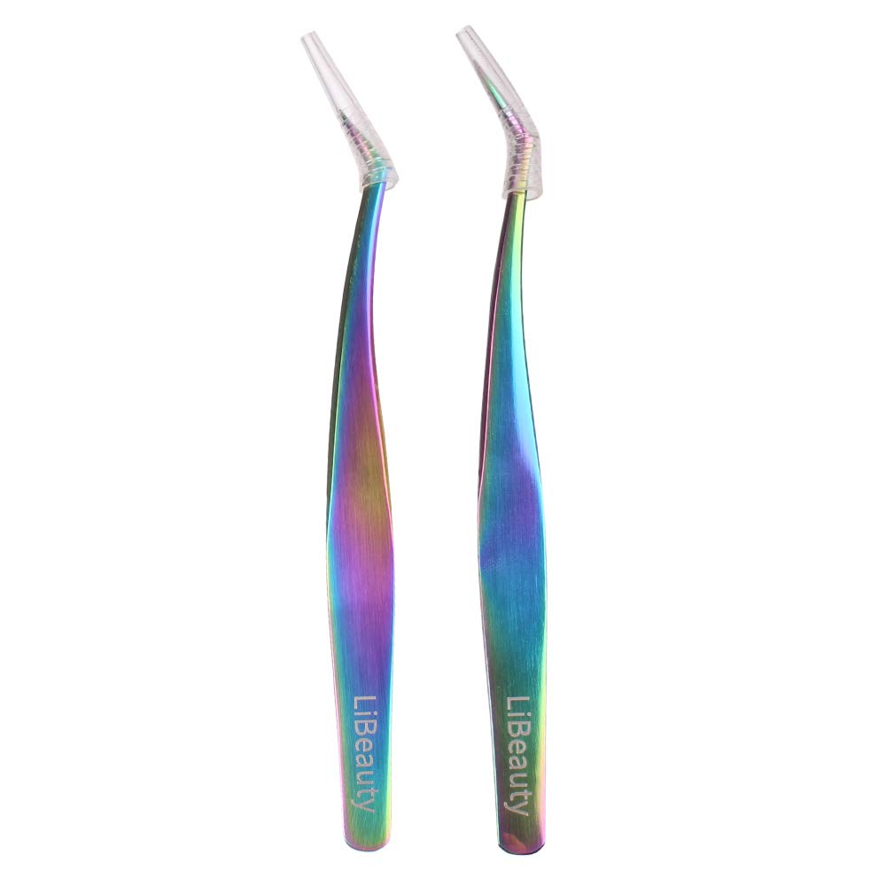 **Professional Eyelash Extension Tweezers Set - 2 Pcs (14mm & 17mm) for 1D-6D Volume Lashes, False Eyelash Application Tools - Colorful - Perfect for Salon, Home Use & DIY Lash Extensions**