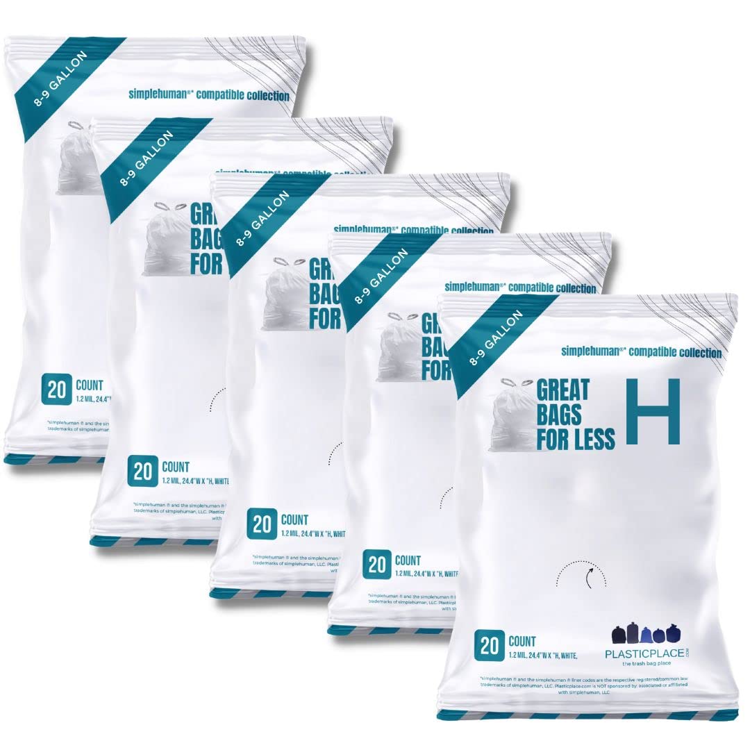 Plasticplace Custom Fit Trash Bags - White Drawstring Garbage Liners 8-9 Gallon (18.5