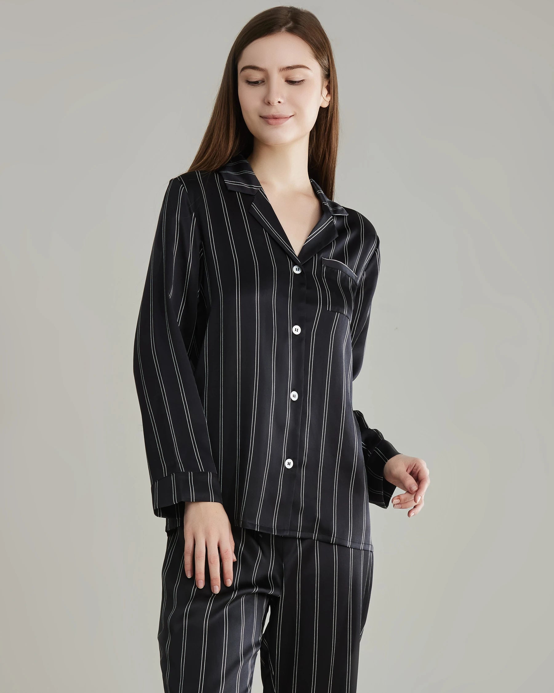 Classic Striped Silk Pajamas Set for Women - Soft & Comfortable Sleepwear - Perfect for Lounge, Sleep & Relaxation at Home