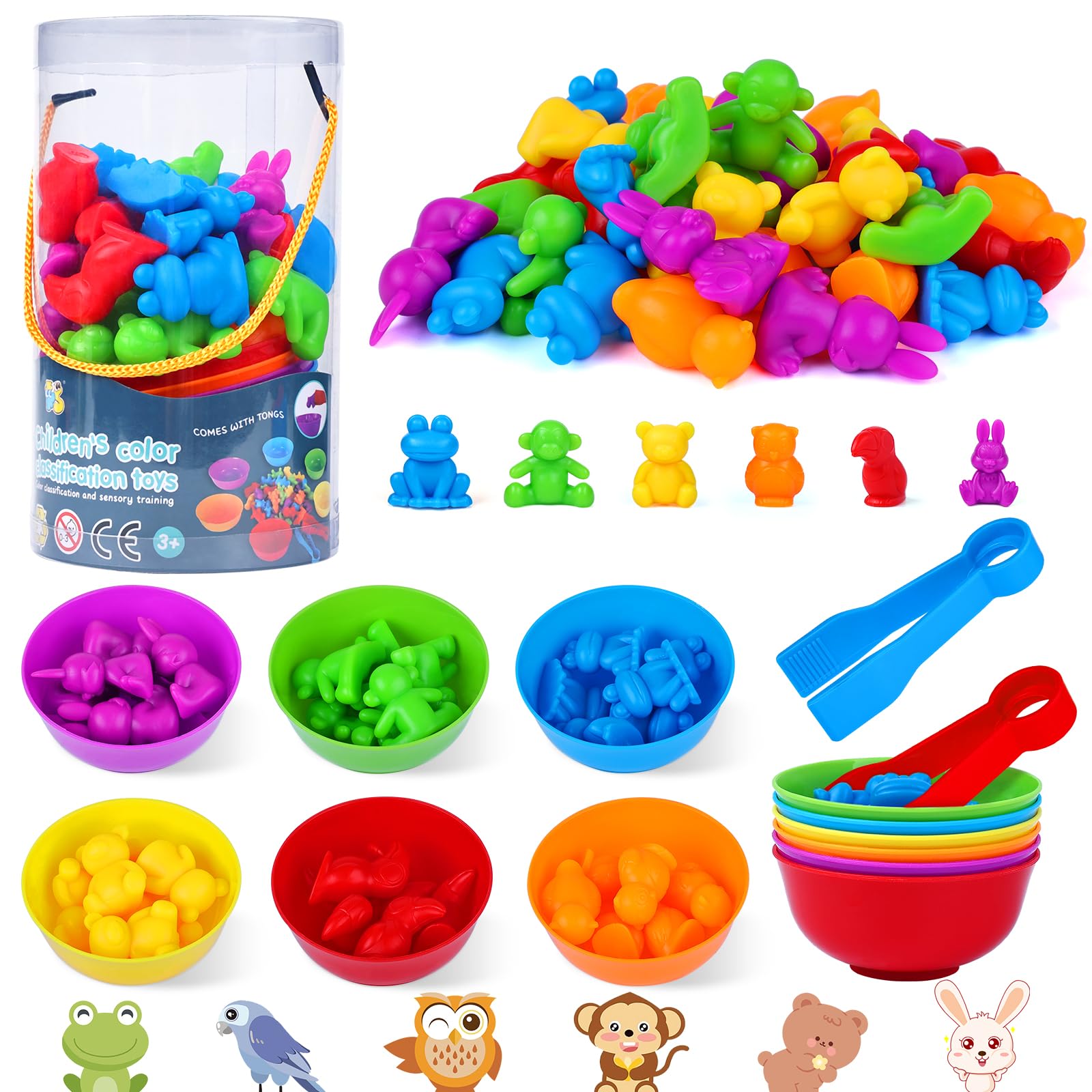 JMANNI Montessori Math Learning Toys for Kids Ages 2-6 - Animal Counting & Color Sorting Educational Set with Bowls, Dice & Tweezers - Perfect Gift for Toddlers & Preschoolers - Ideal for Home, Classroom & Homeschooling Activities
