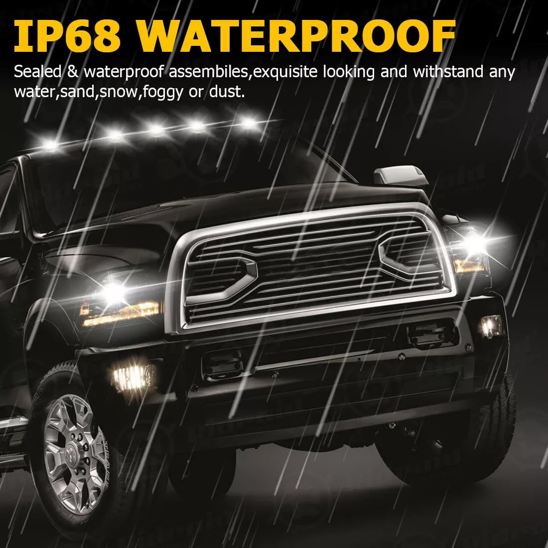 2024 Solar Truck Cab Lights - Wireless, No Drill, Vibration Sensor - White LED Roof Lights for Night Driving
