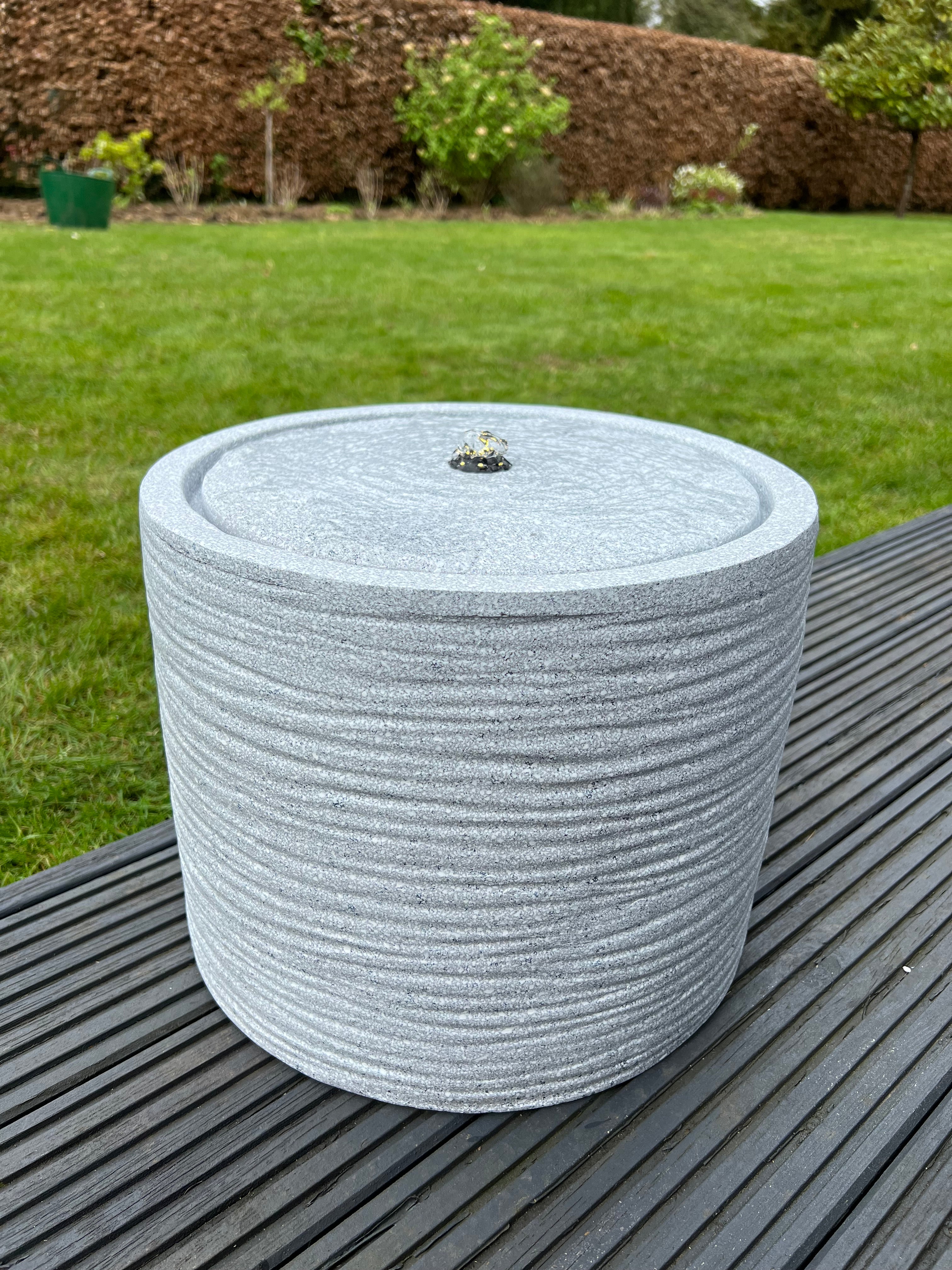 Solar Powered Round LED Water Fountain with Light Grey Finish - 36x36x28cm Outdoor Garden Decor for Patio, Yard & Landscape Design