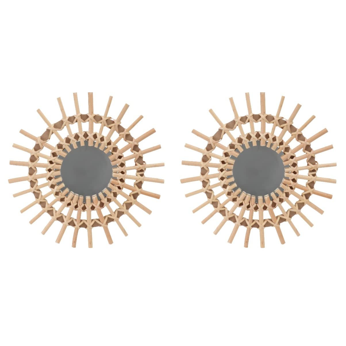 Vintage Rattan Round Wall Mirror Set of 2 - Boho Wicker Hanging Mirror for Entryway, Living Room, Bedroom Decor - Rustic Rattan Decor for Farmhouse, Coastal & Bohemian Style Homes