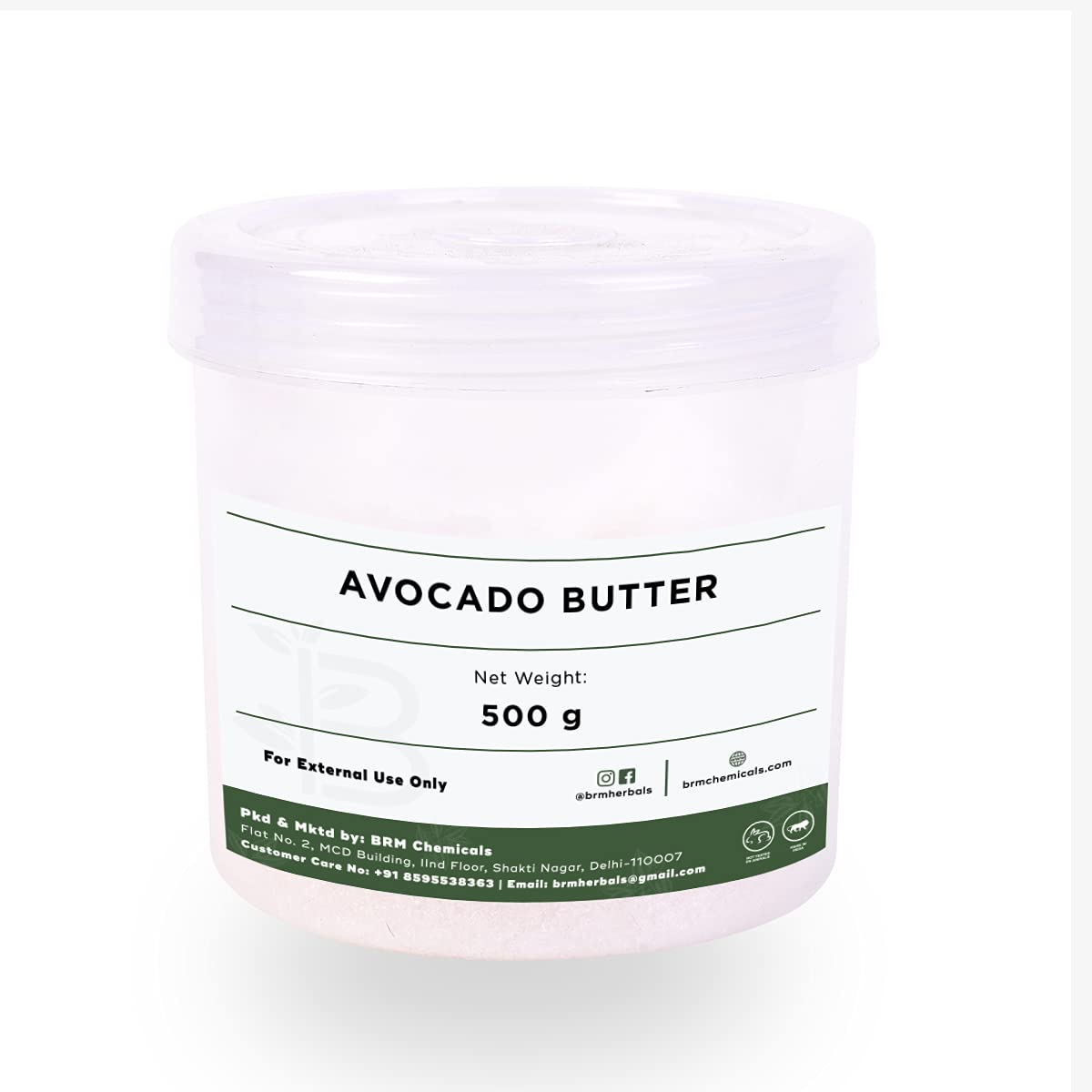 BRM Herbals Refined Avocado Butter - 500g Pure Natural Moisturizer for DIY Skin, Face, Body & Hair Care | Perfect for Soap Making, Lotions, Creams & Cosmetics | Ideal for Dry Skin Treatment & Homemade Beauty Products