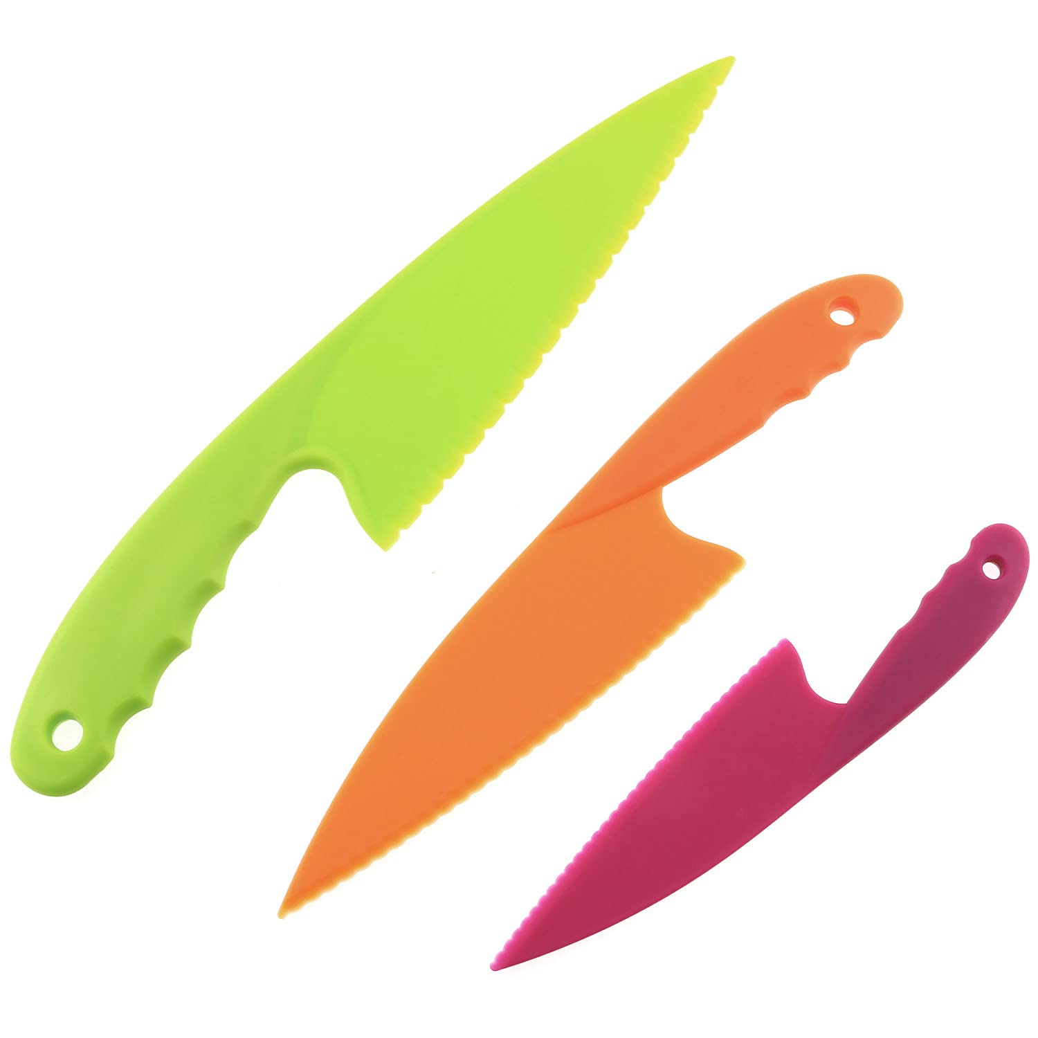 RLECS 3-Piece Colorful Nylon Kitchen Knife Set - BPA-Free Plastic Knives for Fruits, Bread, Cake, Salad & Lettuce | Perfect for Picnics, Camping & Party Serving