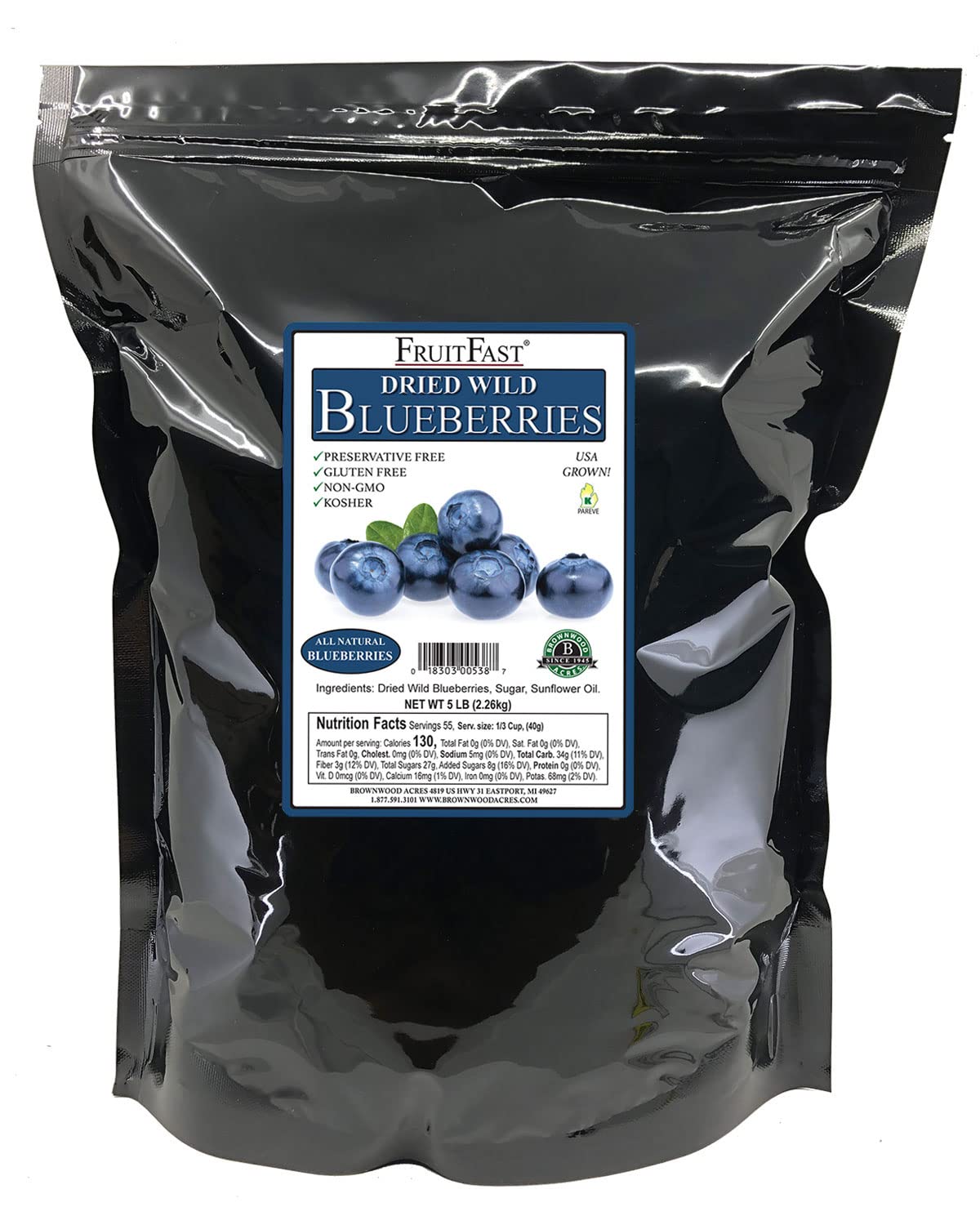 Organic Dried Wild Blueberries by Brownwood Acres - Non-GMO, Gluten Free, Kosher Certified | All Natural Healthy Snack for Smoothies, Baking & Trail Mix (5 lb Bulk Pack)