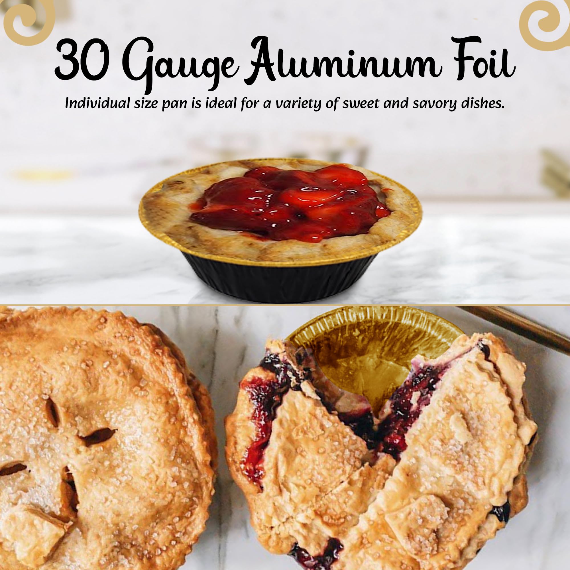 KitchenDance 5 Inch Mini Pie Tins with Lids - Premium Aluminum Baking Pans for Pies, Tarts, Cobblers & Cakes - Reusable & Dishwasher Safe - Perfect for Home Bakers, Holiday Desserts & Party Treats (500, B & G)