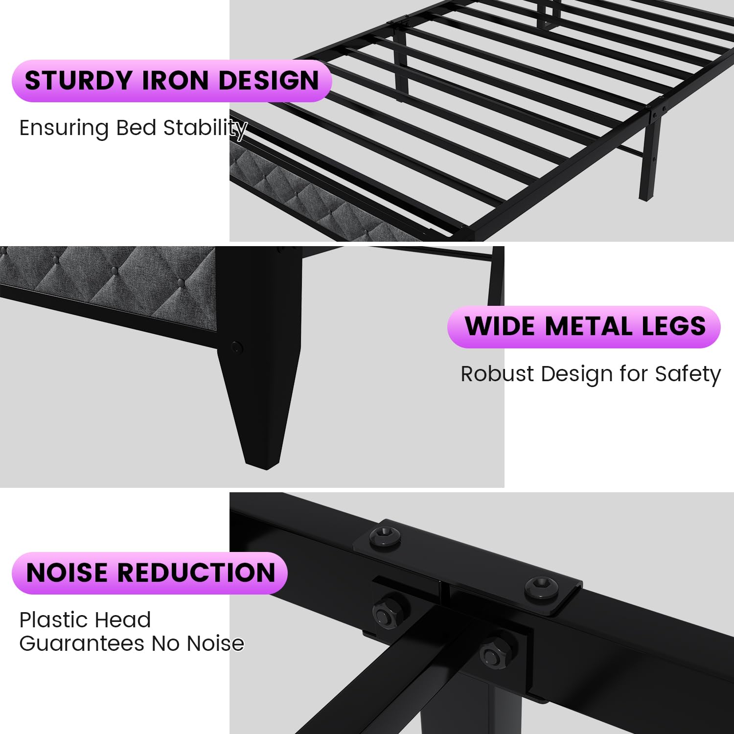 Winkalon Twin Size LED Bed Frame with Upholstered Headboard & Charging Station - Modern Metal Platform Bed with Underbed Storage, No Box Spring Needed - Perfect for Small Bedrooms, Guest Rooms & Dormitories