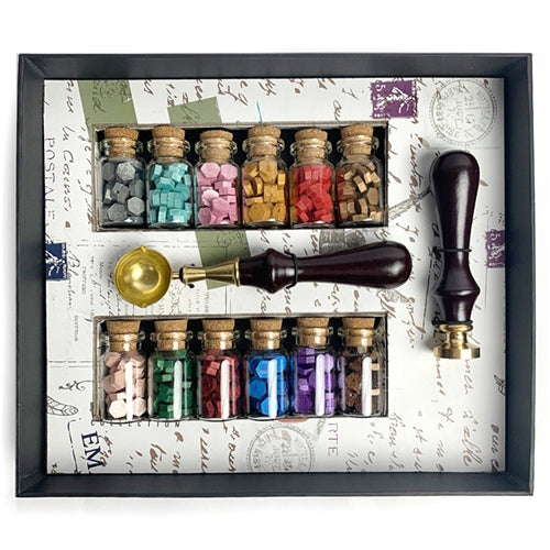 Premium Bead Sealing Wax Kit - Elegant Gift Box with Wax Sticks, Spoon & Seal Stamp - Perfect for DIY Crafts, Wedding Invitations & Scrapbooking