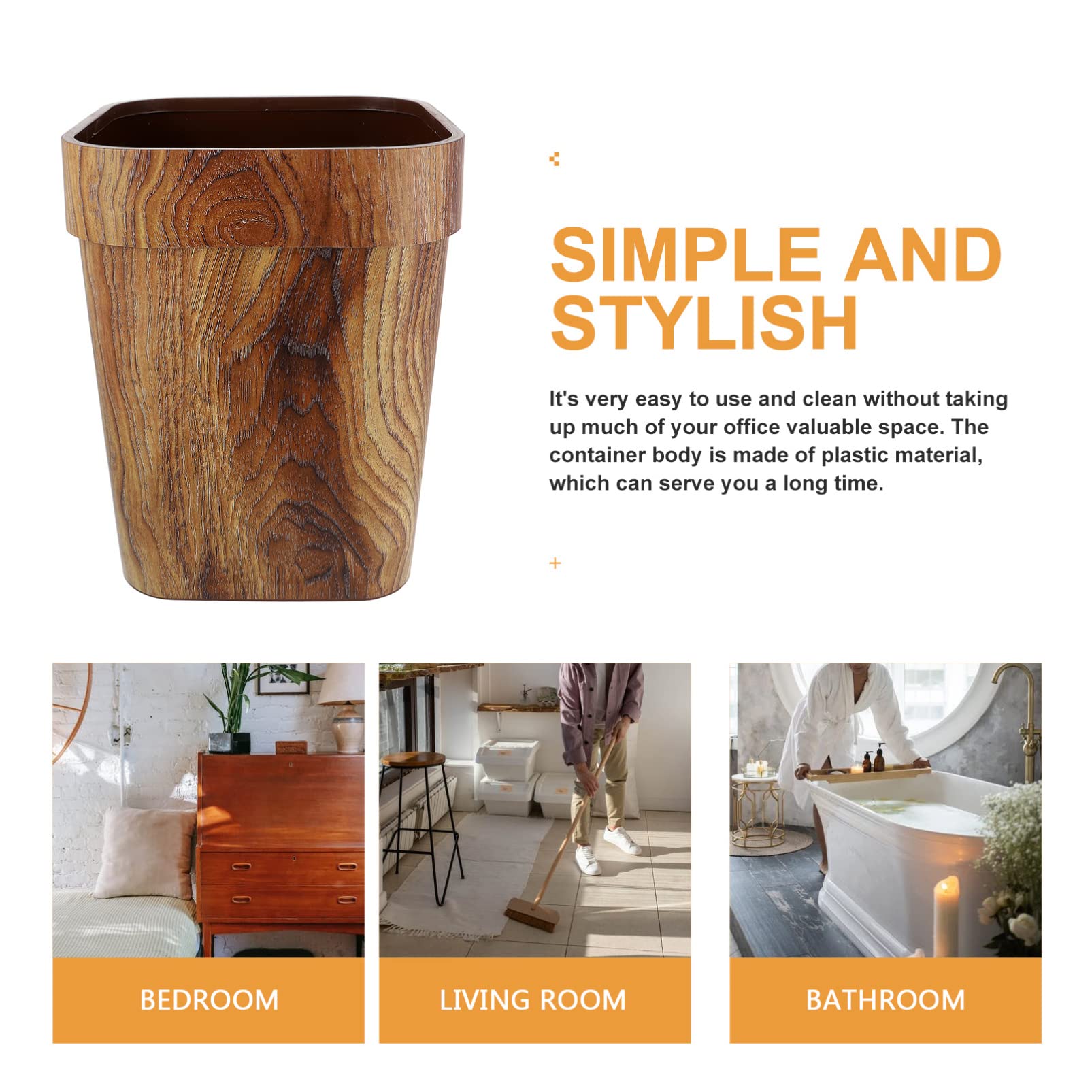 13 Gallon Wood Grain Trash Can - Lidless Waste Basket for Kitchen, Bathroom & Office - Eco-Friendly Wood Look Garbage Bin (11.99x9.43x9.43 Inches) - Perfect for Home, Office & Commercial Spaces