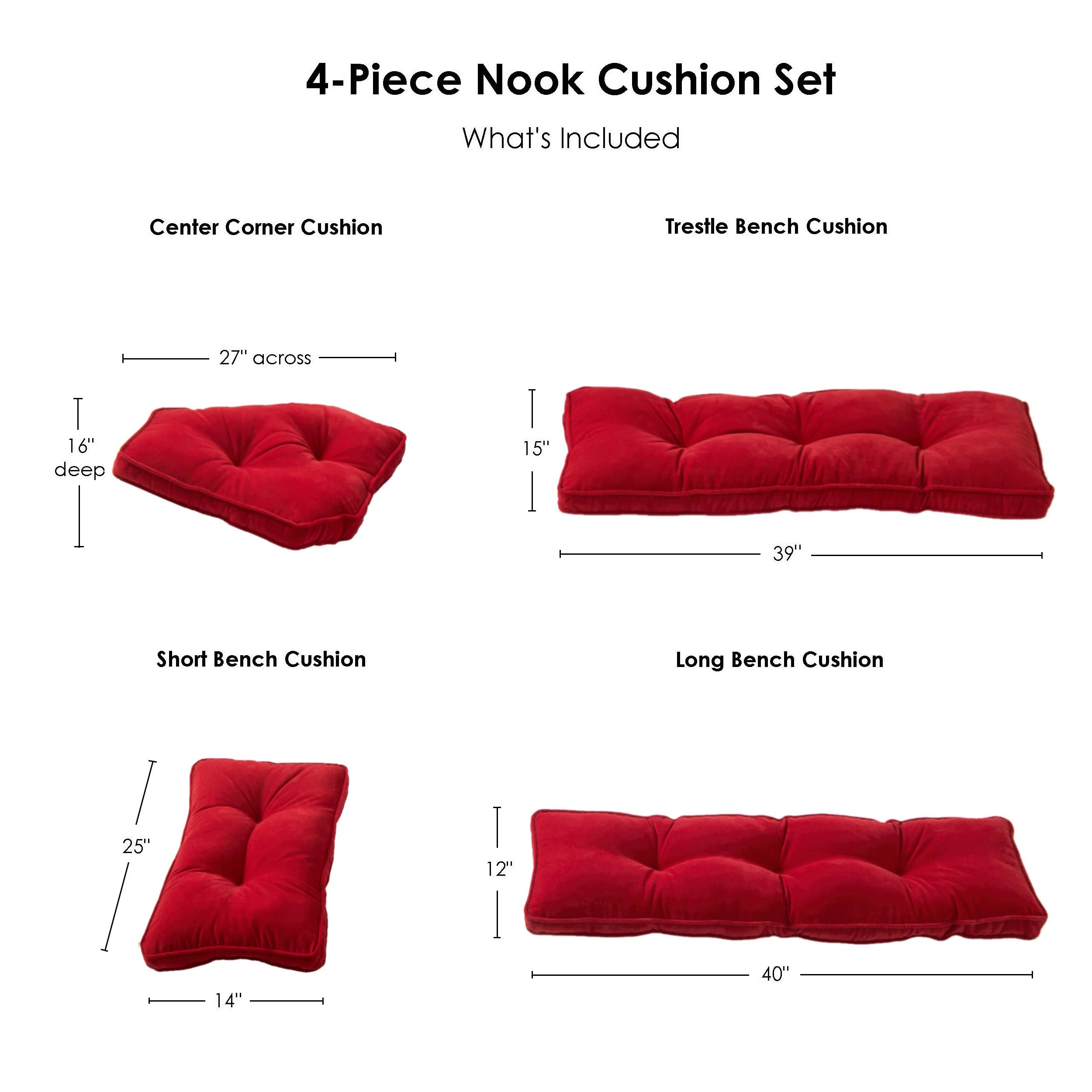 Greendale Home Fashions Hyatt Microfiber 4-Piece Kitchen Nook Cushion Set - Soft & Durable Crimson Red Bench Seat Cushions - Perfect for Breakfast Nook, Window Seat & Dining Bench
