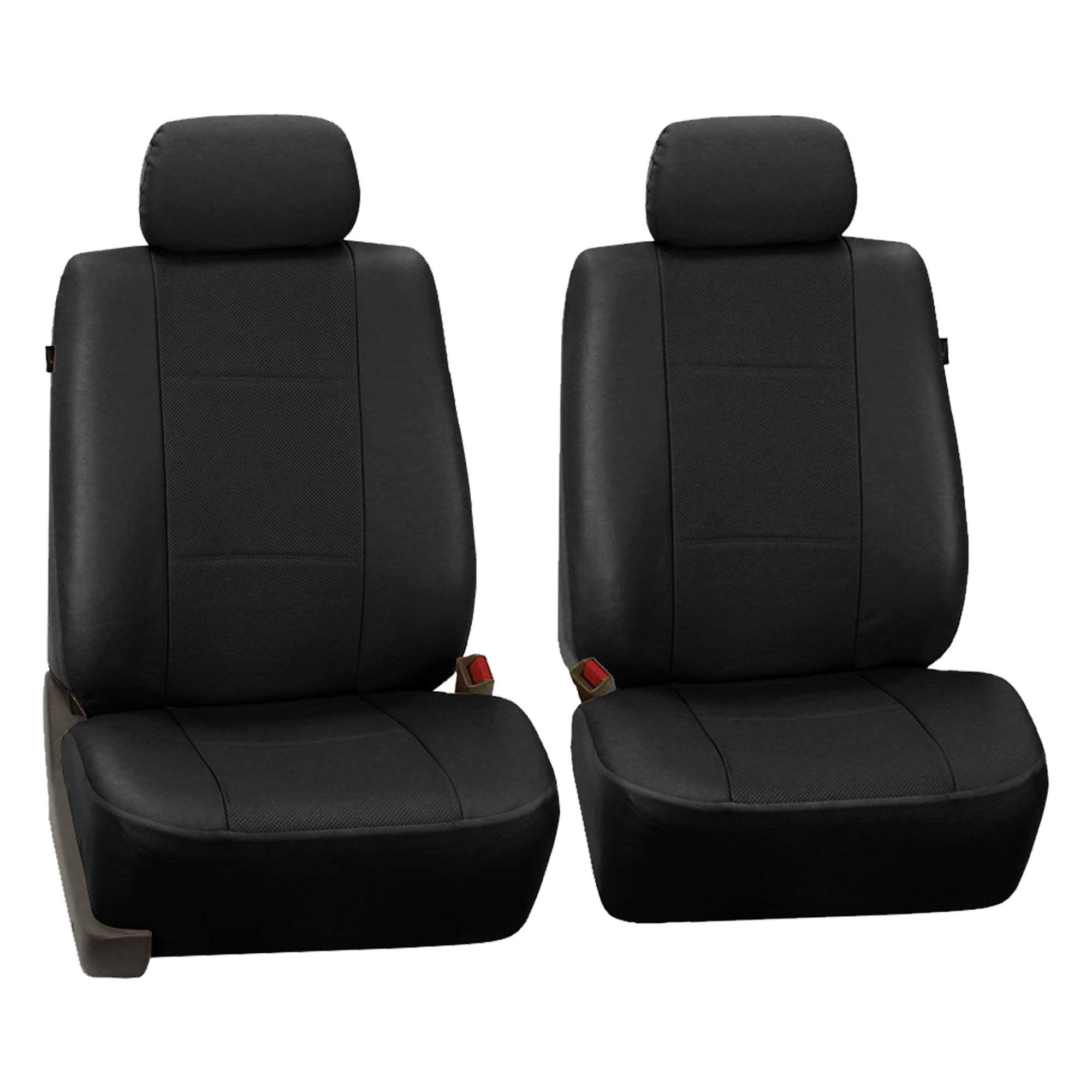 Premium FH Group Faux Leather Car Seat Covers - Universal Fit for Low Back Seats with Removable Headrest | Airbag Compatible for SUV, Van, Truck | Black Leather-Look Protection for Daily Commute & Road Trips