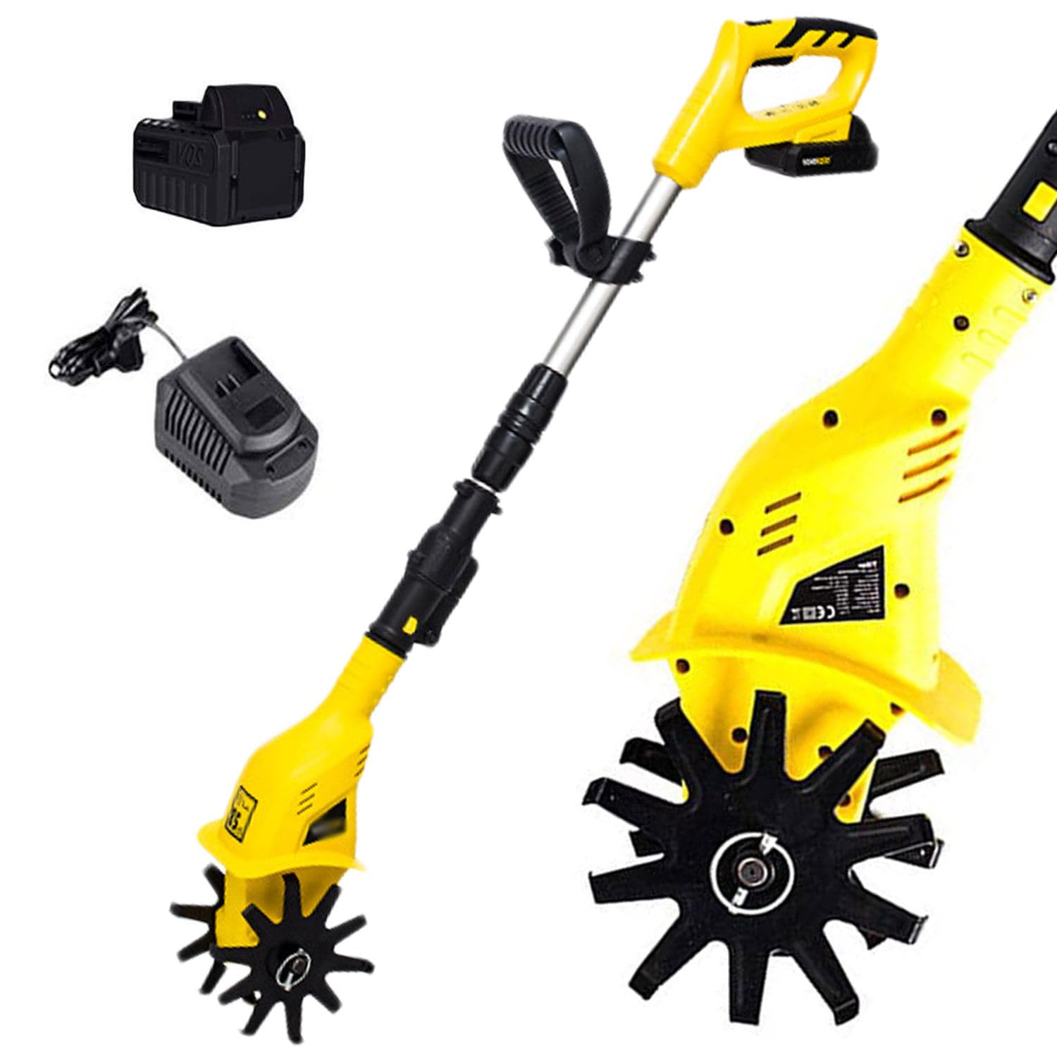 20V Cordless Electric Garden Tiller - Rechargeable Lithium Battery Hand Cultivator for Soil, Vegetable Plots & Small Gardens | Portable Rotavator for Weeding, Planting & Landscaping (220V)