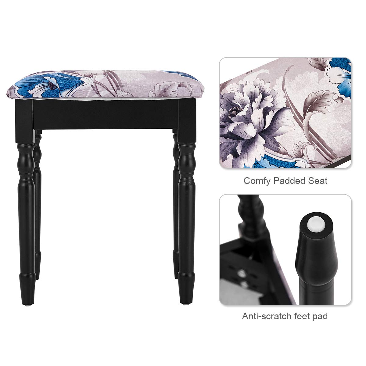 GOFLAME Vanity Table Set with Tri-Folding Mirror, 4 Drawers & Spacious Tabletop - Detachable Makeup Dressing Table with Cushioned Stool for Bedroom (Black) | Perfect Makeup Organizer for Small Spaces & Beauty Routine