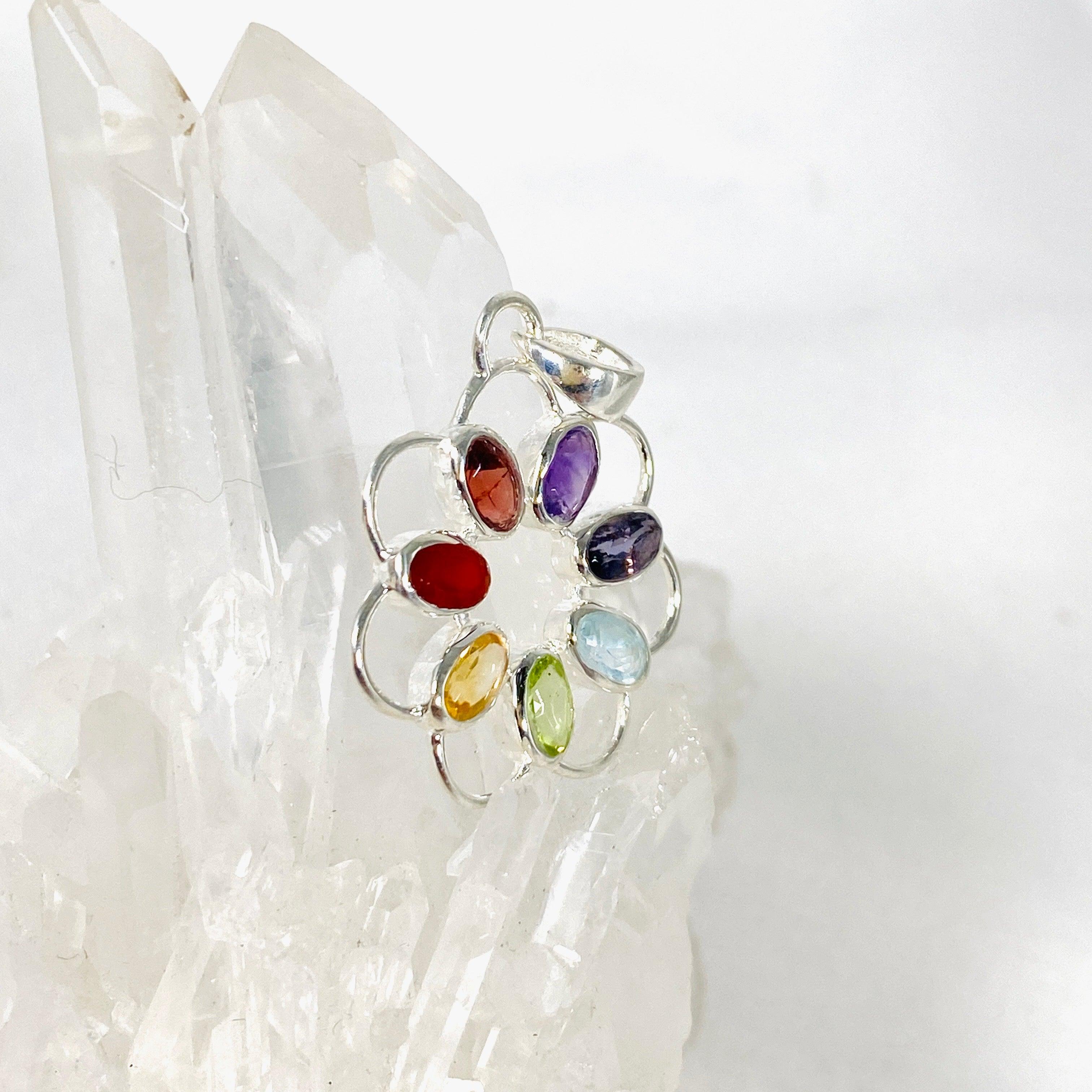 Chakra Flower Pendant G2188 - Healing Crystal Necklace for Meditation, Yoga & Spiritual Balance | Perfect for Energy Cleansing & Chakra Alignment