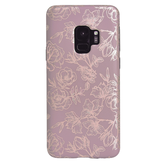 Dusty Rose Chrome Floral Samsung Galaxy Phone Case - Elegant Protective Cover for Galaxy S21/S22/S23 - Perfect for Everyday Use, Work & Travel