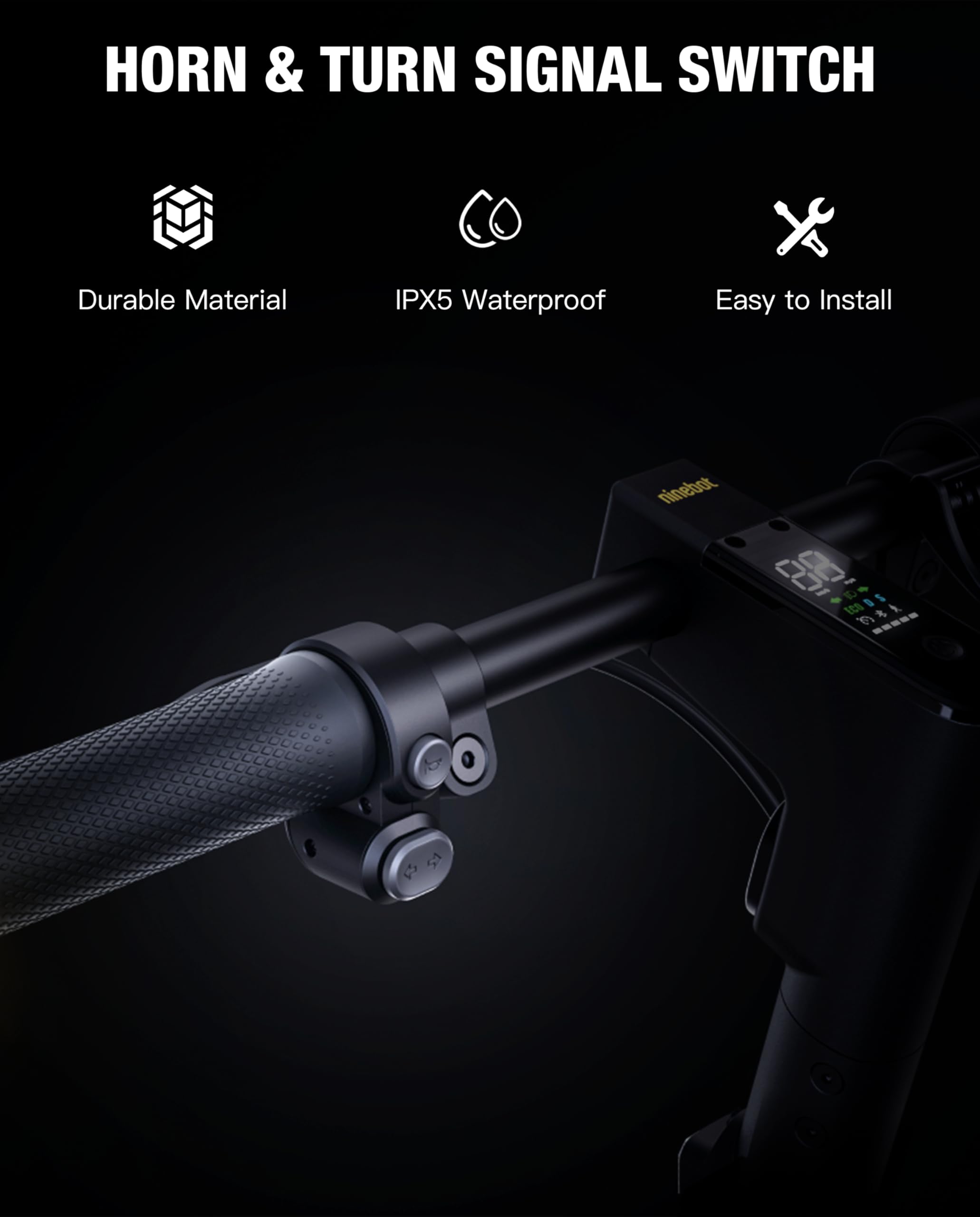 Stio Scooter Horn & Turn Signal Switch - Compatible with Ninebot by Segway MAX G2/G65/Max2 Kickscooter - Replacement Accessories (Small, Black) - Enhance Safety for Night Riding & Urban Commuting