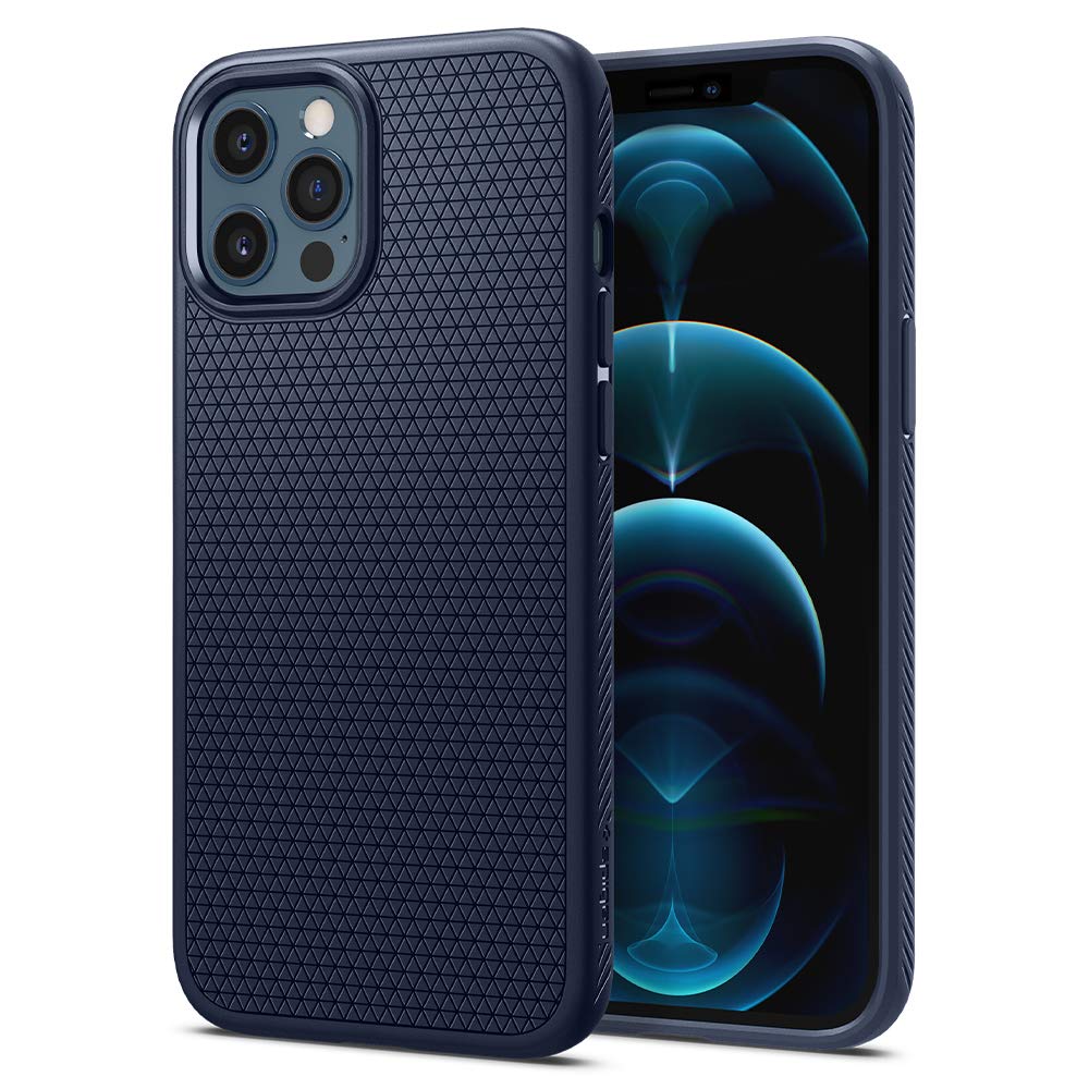 Spigen Liquid Air Case for iPhone 12 & iPhone 12 Pro (2020) - Slim Protective Navy Blue Cover | Shockproof & Anti-Scratch | Perfect for Everyday Use, Work & Travel