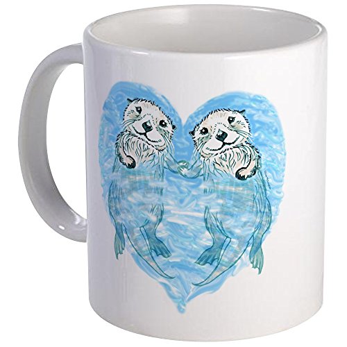 White - Sea Otters Holding Hands Mug
