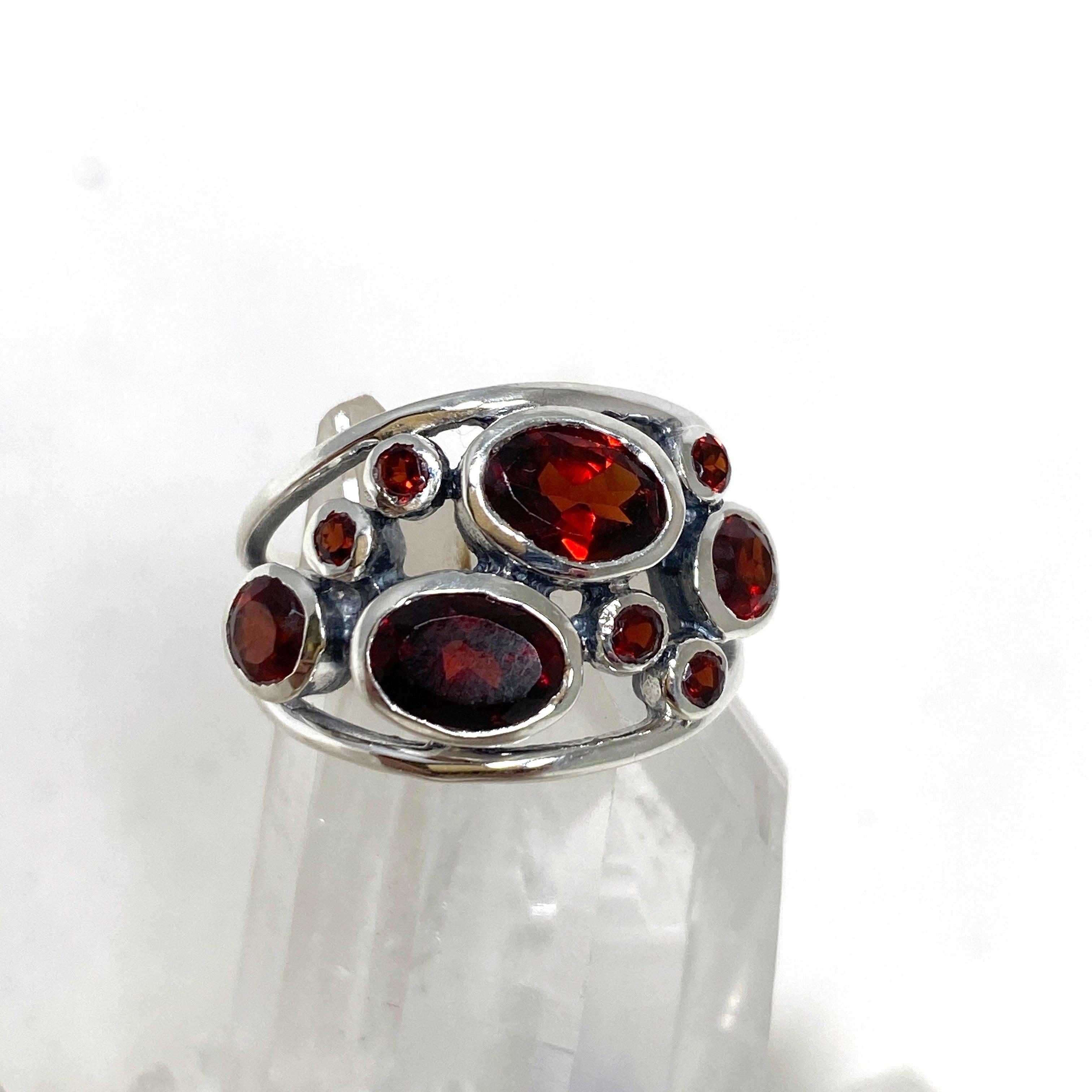 Garnet Faceted Multistone Gemstone Ring R3787 - Elegant Jewelry for Women, Perfect for Weddings, Parties & Special Occasions