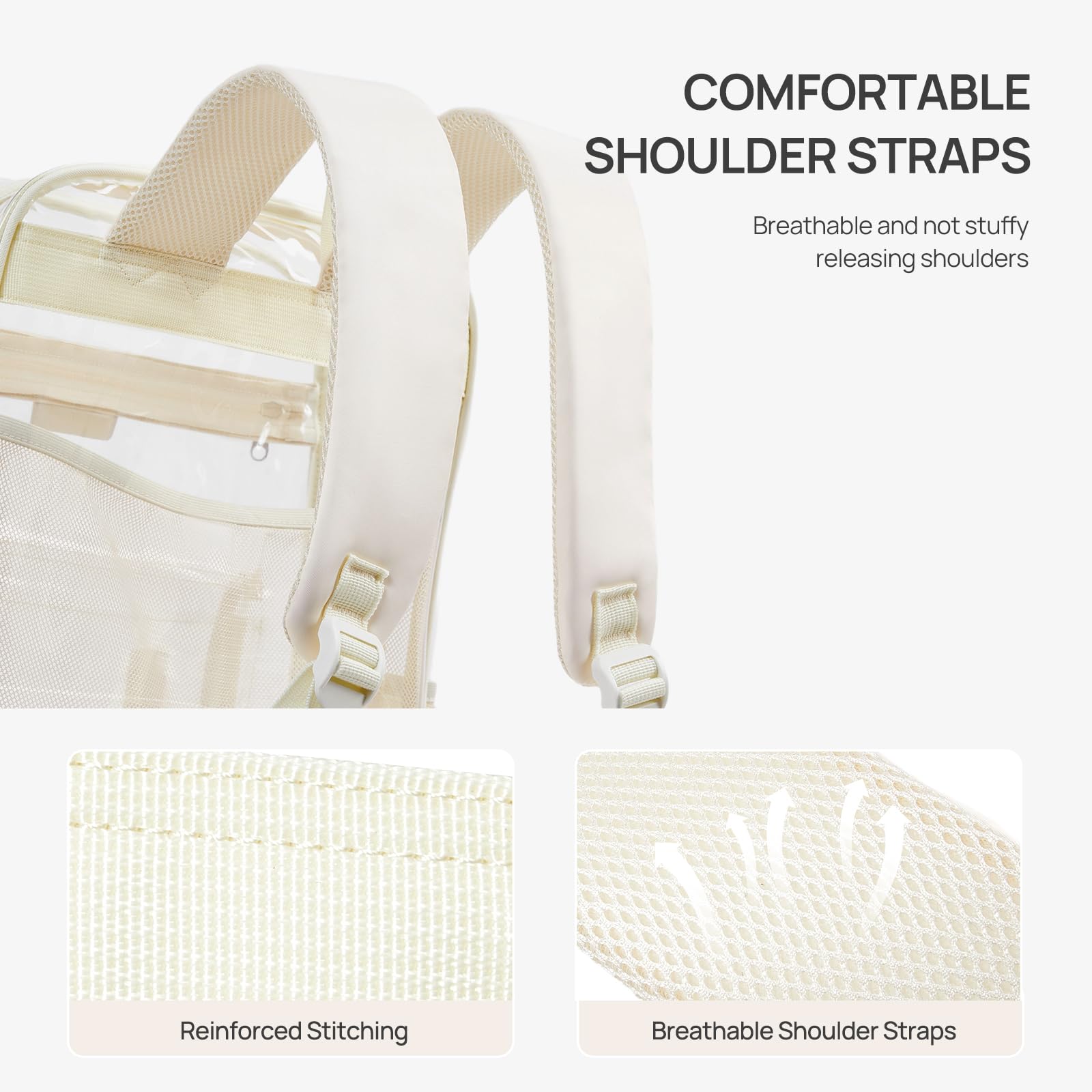 Telena Heavy Duty Clear Backpack with Multi-Pockets - Durable TPU Transparent Backpack with Reinforced Straps for College, Work & Travel - Large See-Through Bookbag (White) - Perfect for School, Office, Airport Security & Stadium Events