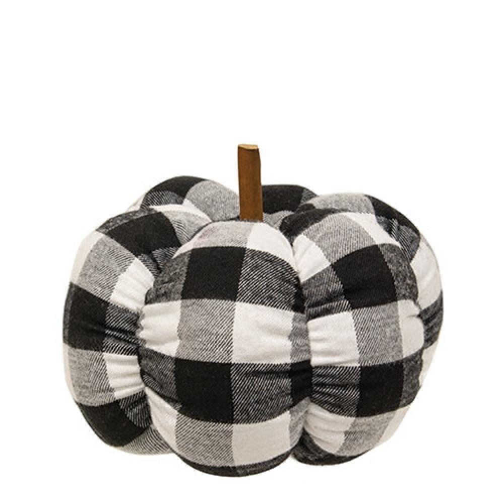 Black and White Buffalo Check Stuffed Pumpkin Plush - 6.5
