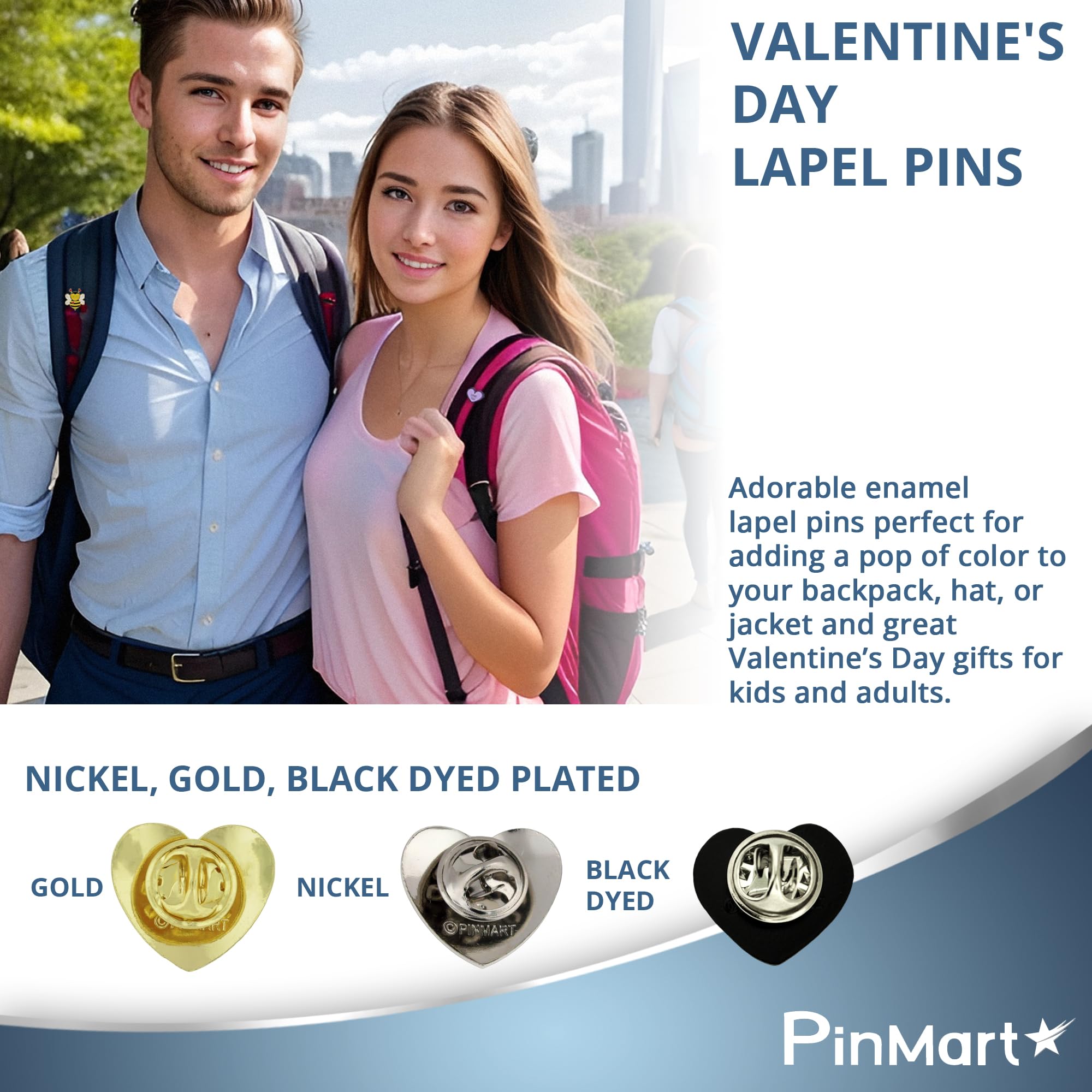 PinMart Enamel Lapel Pins - Heart Shaped Love Pins for Valentine's Day Gifts, Bulk Sizing Available - Perfect for Valentine's Party Favors, Classroom Gifts, Cards & Apparel Decoration