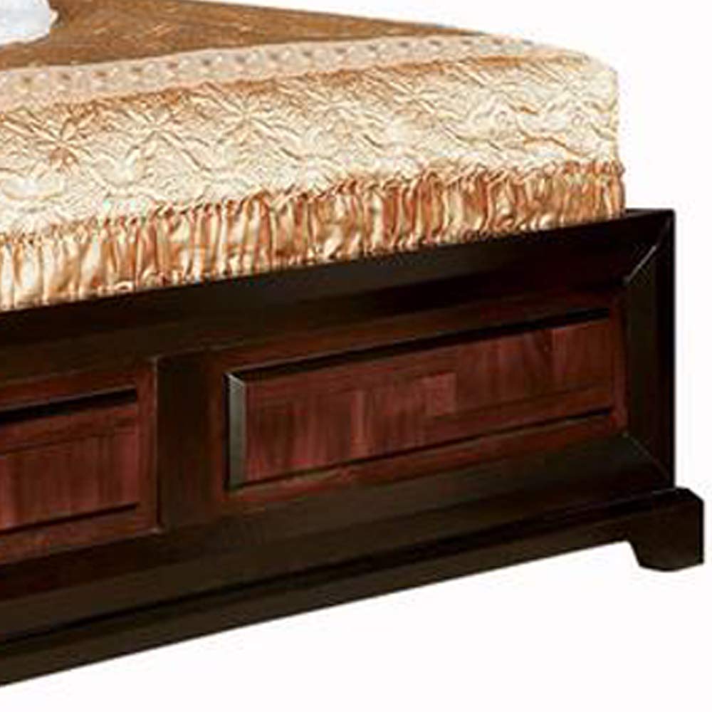 Benjara Transitional Style Queen Size Wooden Parquet Design Bed Frame - Brown Wood Finish | Perfect for Master Bedrooms, Guest Rooms & Modern Farmhouse Decor
