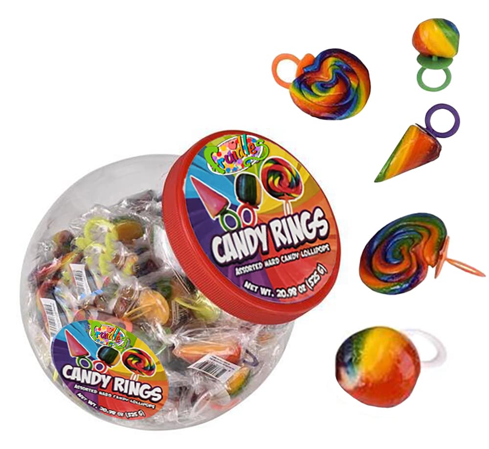 Fruidles Crazy Fruit Candy Rings - Assorted Flavors Hard Candy Lollipops, Individually Wrapped (42-Pack) - Perfect for Birthday Parties, Halloween Treats & Classroom Rewards