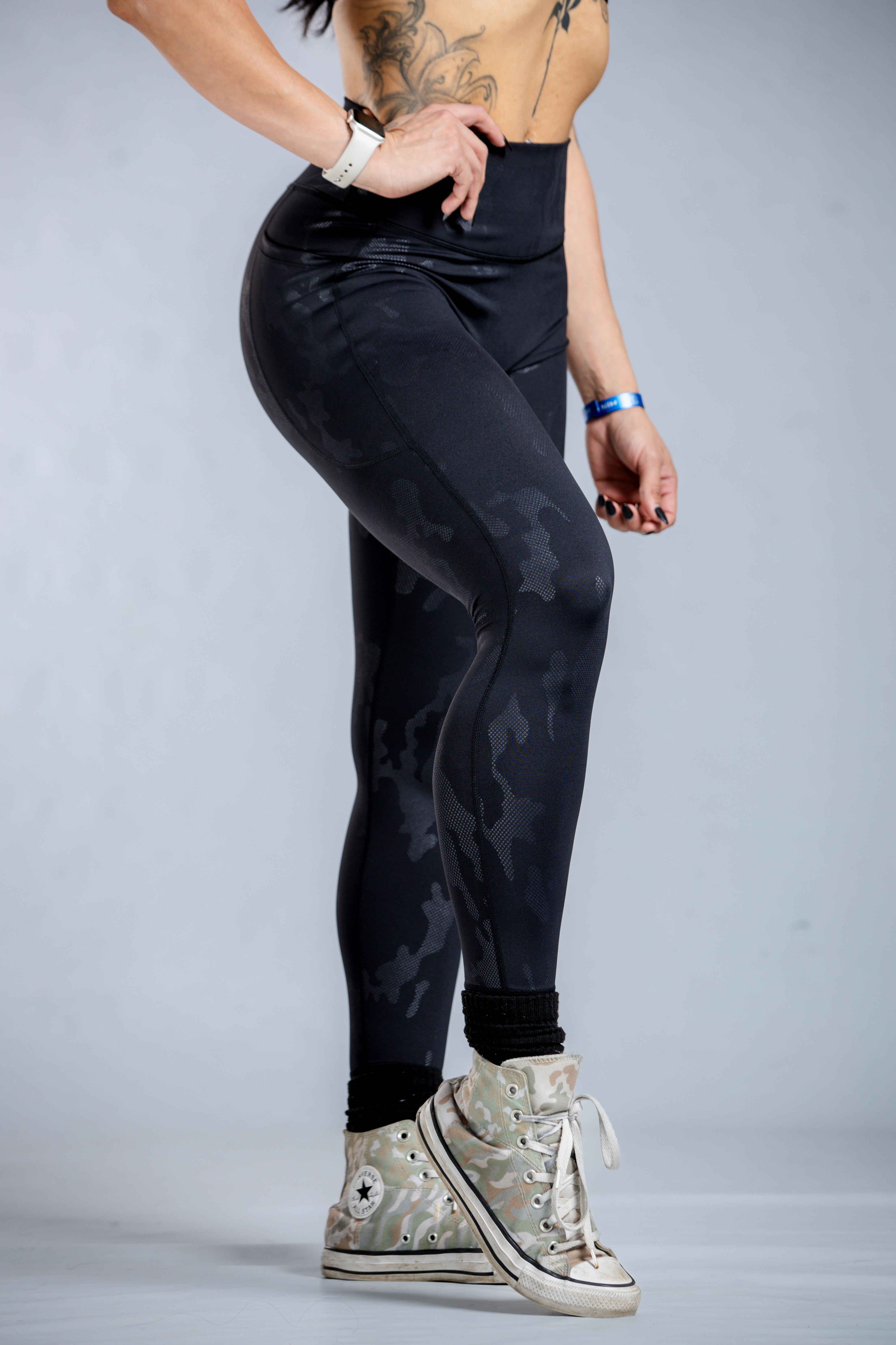 Empowered High-Waist Yoga Leggings with Pockets - Black Camo Print | Women's Workout Tights for Gym, Running & Lounge Wear