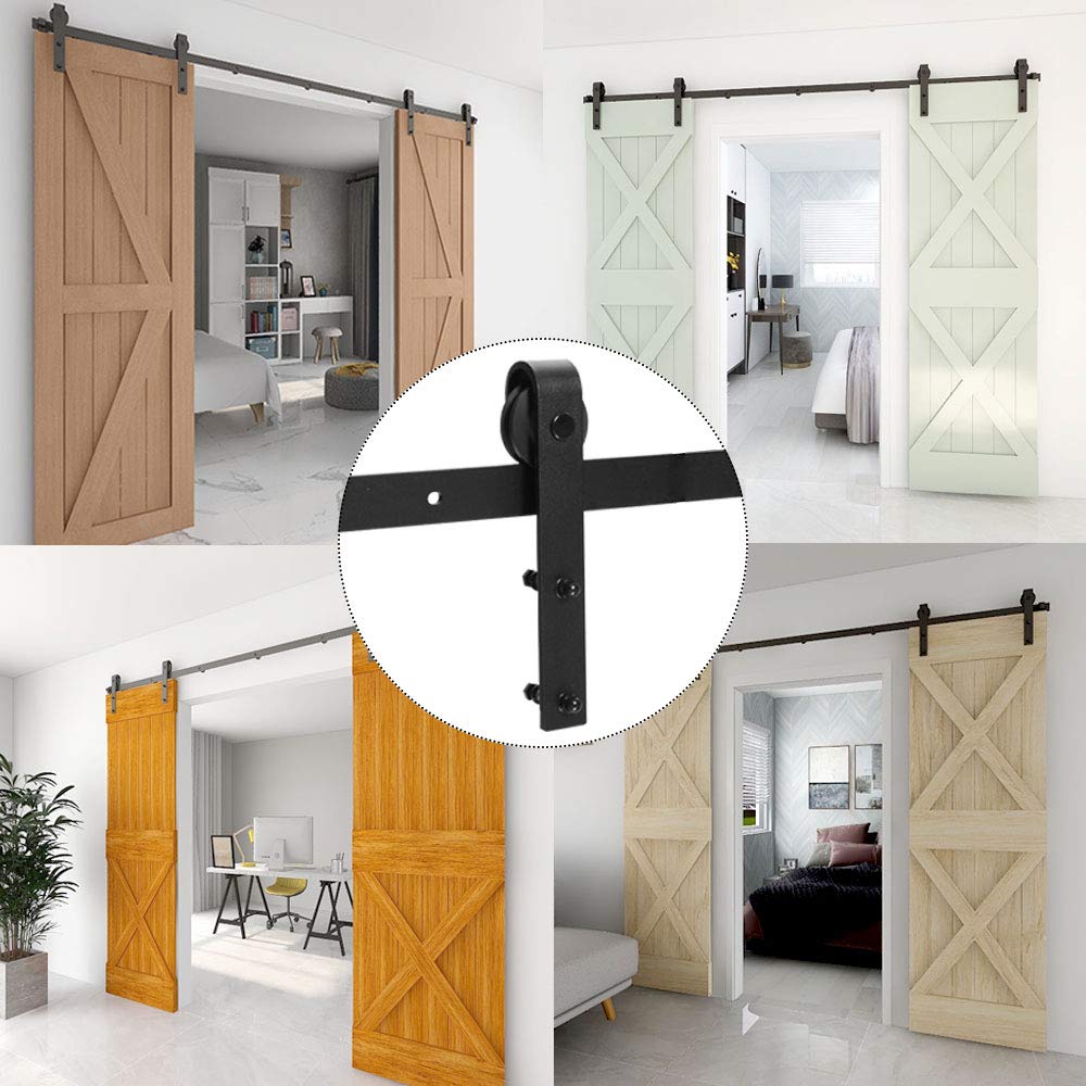 TSMST 13FT Heavy Duty Sliding Barn Door Hardware Kit - J Shape Track for Double Wood Doors - Smooth Quiet Operation & Easy Installation - Perfect for Farmhouse, Loft, and Modern Interior Design