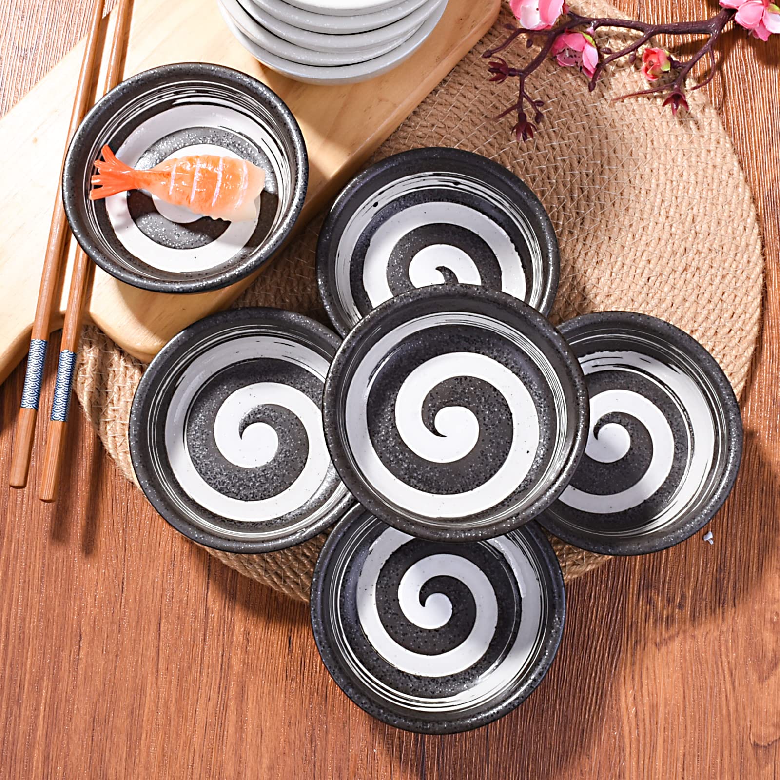 Premium Japanese Porcelain Side Dish Bowls - 3.7 Inch Ceramic Dipping Sauce Bowls Set of 6 (Black) - Perfect for Sushi, Appetizers, Seasoning, and Party Serving - Elegant Small Dishes for Soy Sauce, Wasabi, and Condiments