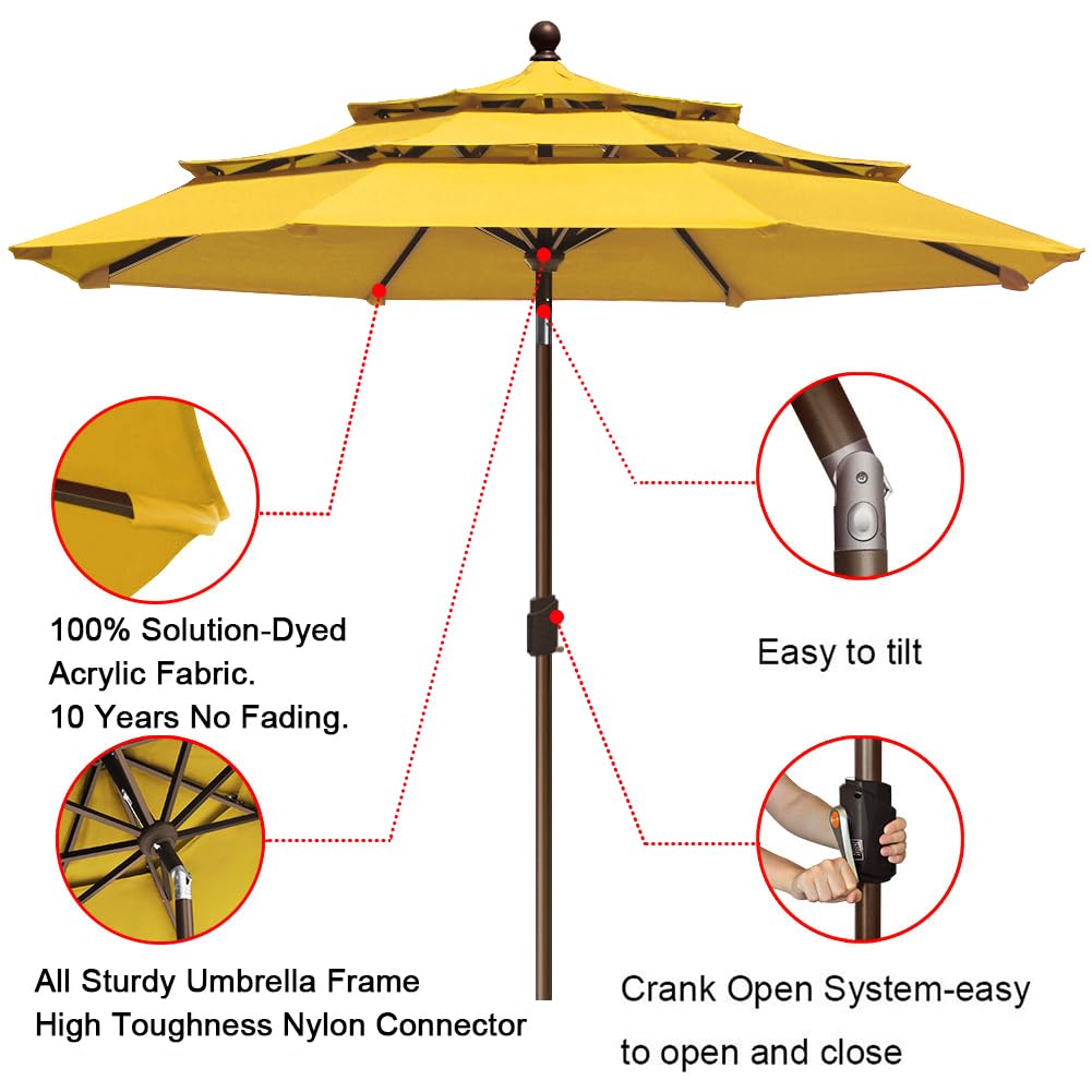 EliteShade 9FT 3-Tier Market Umbrella - 10-Year Fade-Resistant Outdoor Patio Umbrella with Ventilation, Sunflower Yellow - Perfect for Backyard, Poolside, Restaurant & Outdoor Dining Areas