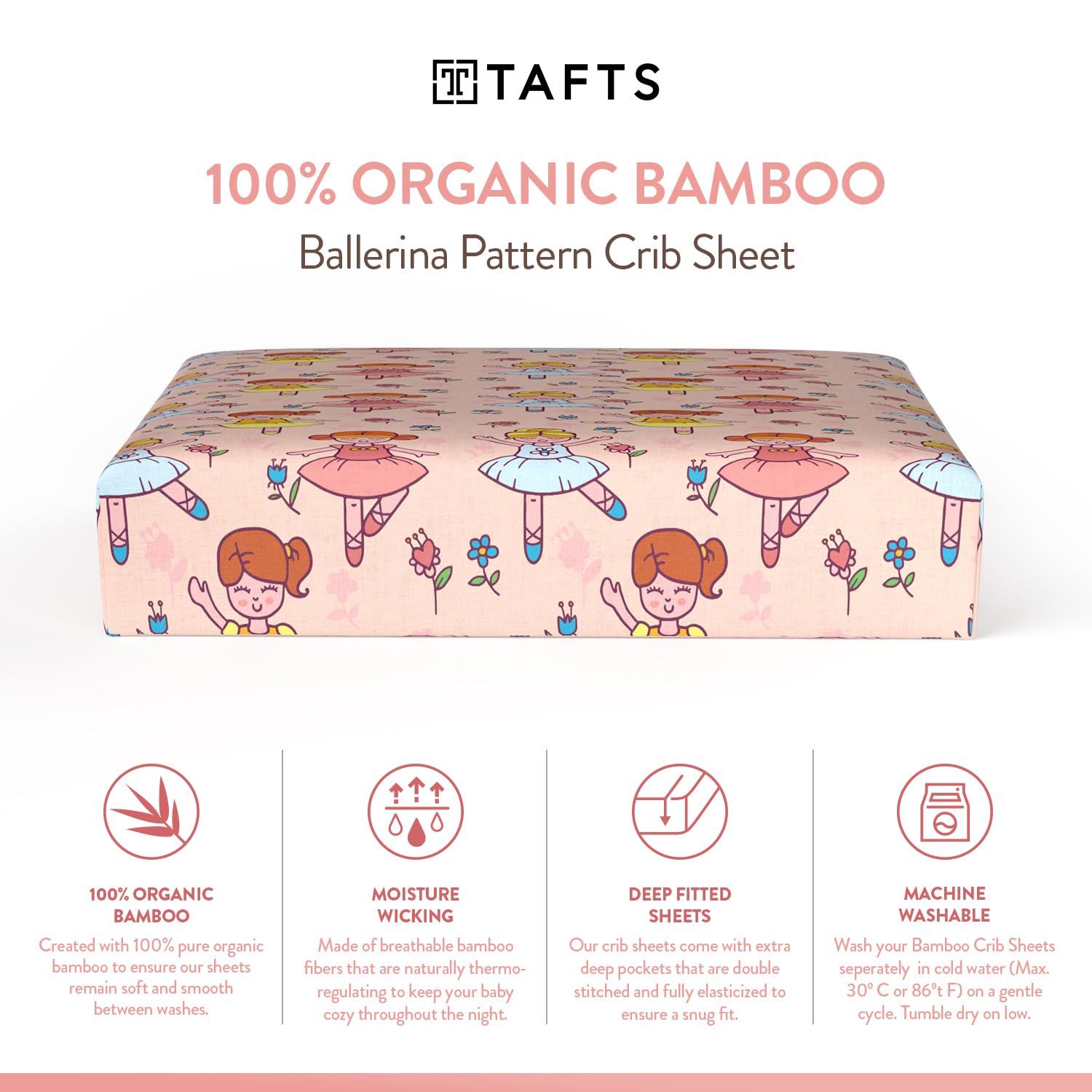TAFTS Organic Bamboo Viscose Crib Sheets - 2 Pack Soft & Breathable Fitted Crib Sheets for Standard Crib & Toddler Mattress (28