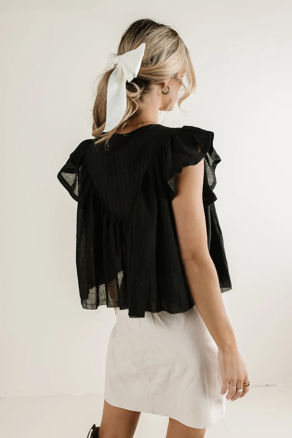 Leia Blouse Women's Black Tops - Elegant Casual Shirt for Office, Date Night & Everyday Wear