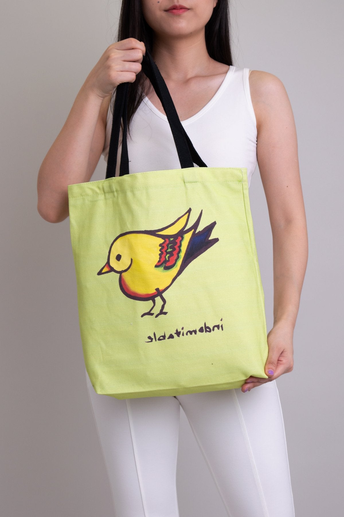 Eco-Friendly Cotton Tote Bag with Green Heartbird Artwork - Perfect for Grocery Shopping, Beach Trips & Daily Use
